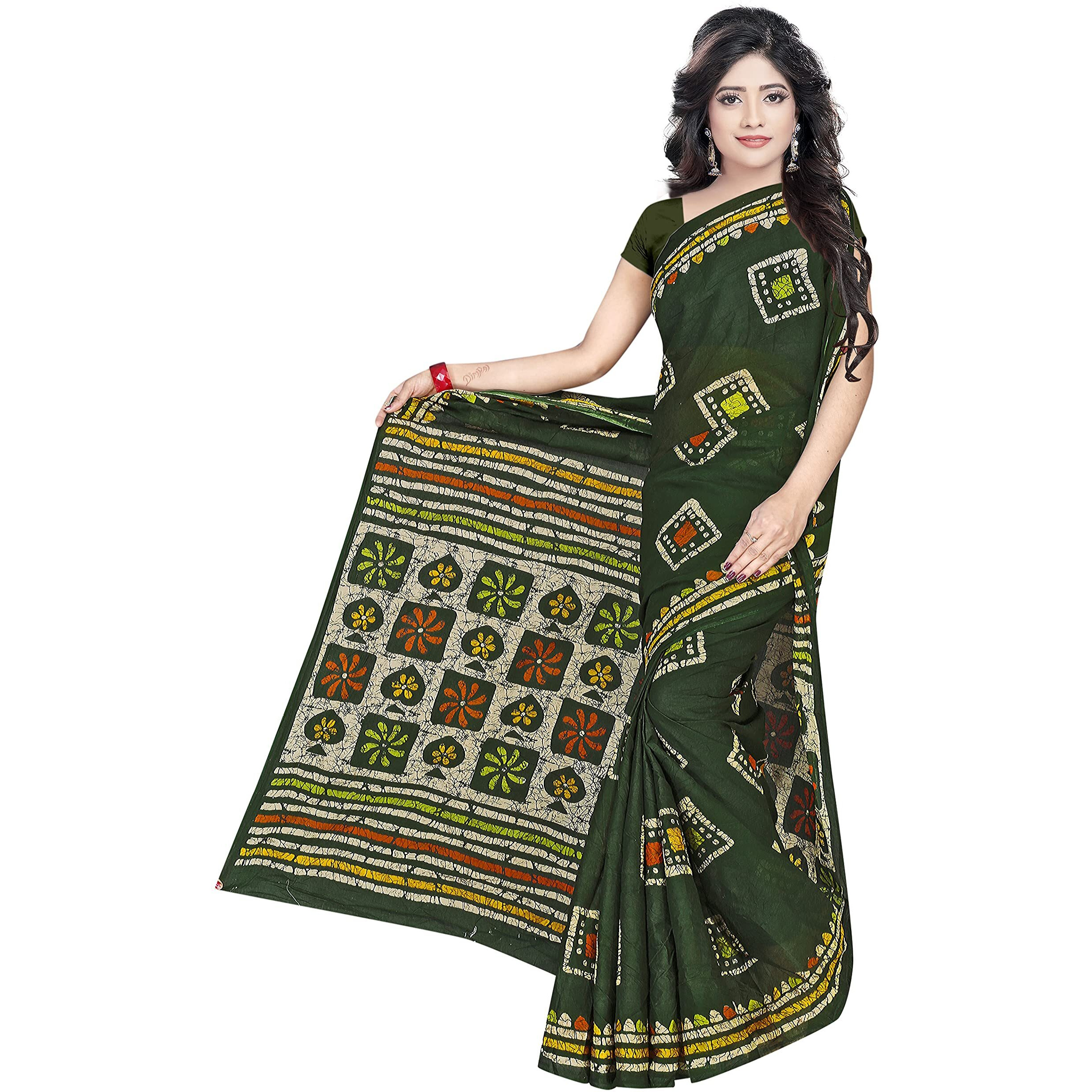 TAMAIRA FASHION Womens Plain Weave Pure Cotton Saree Without Blouse Piece (AB12_Green)