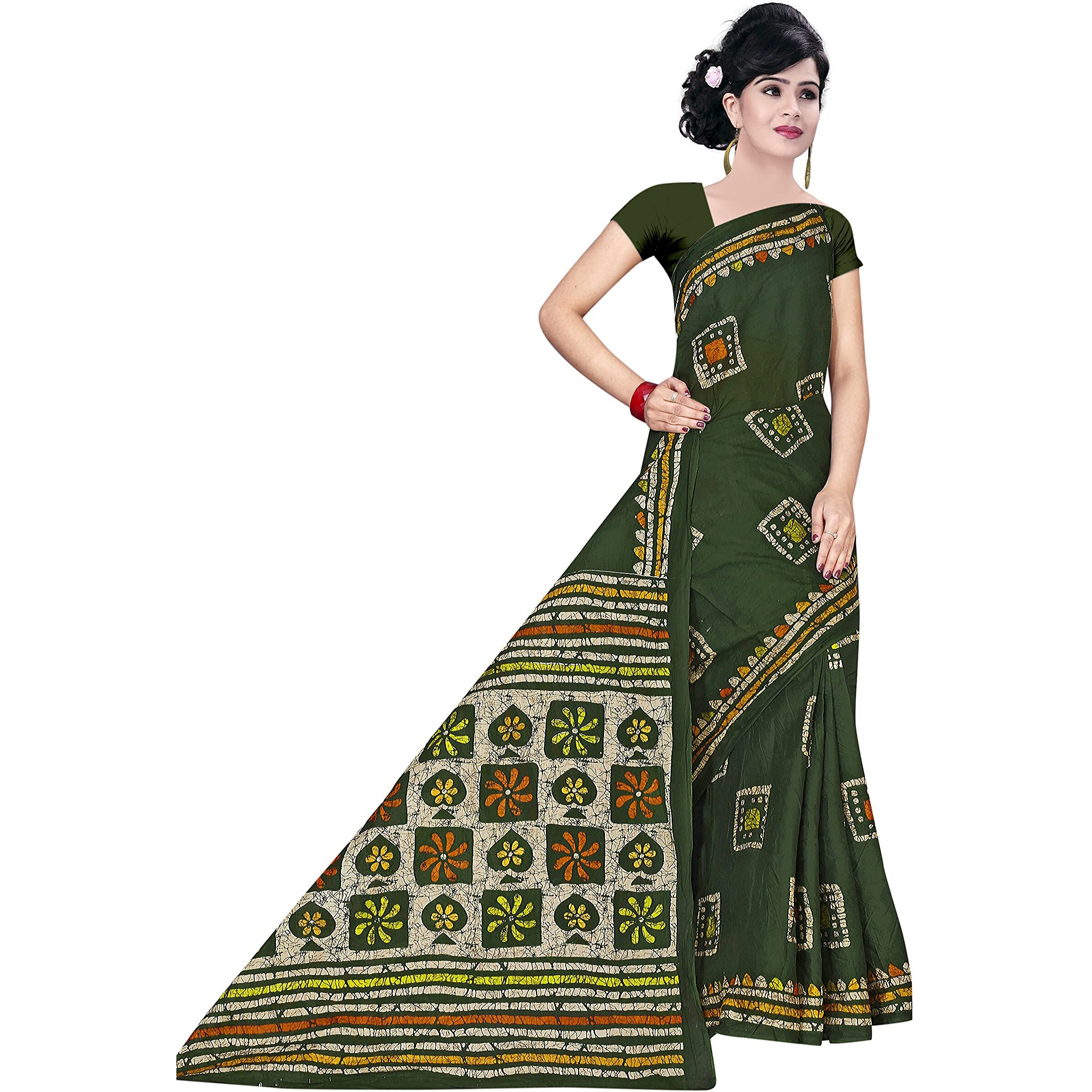 TAMAIRA FASHION Womens Plain Weave Pure Cotton Saree Without Blouse Piece (AB12_Green)