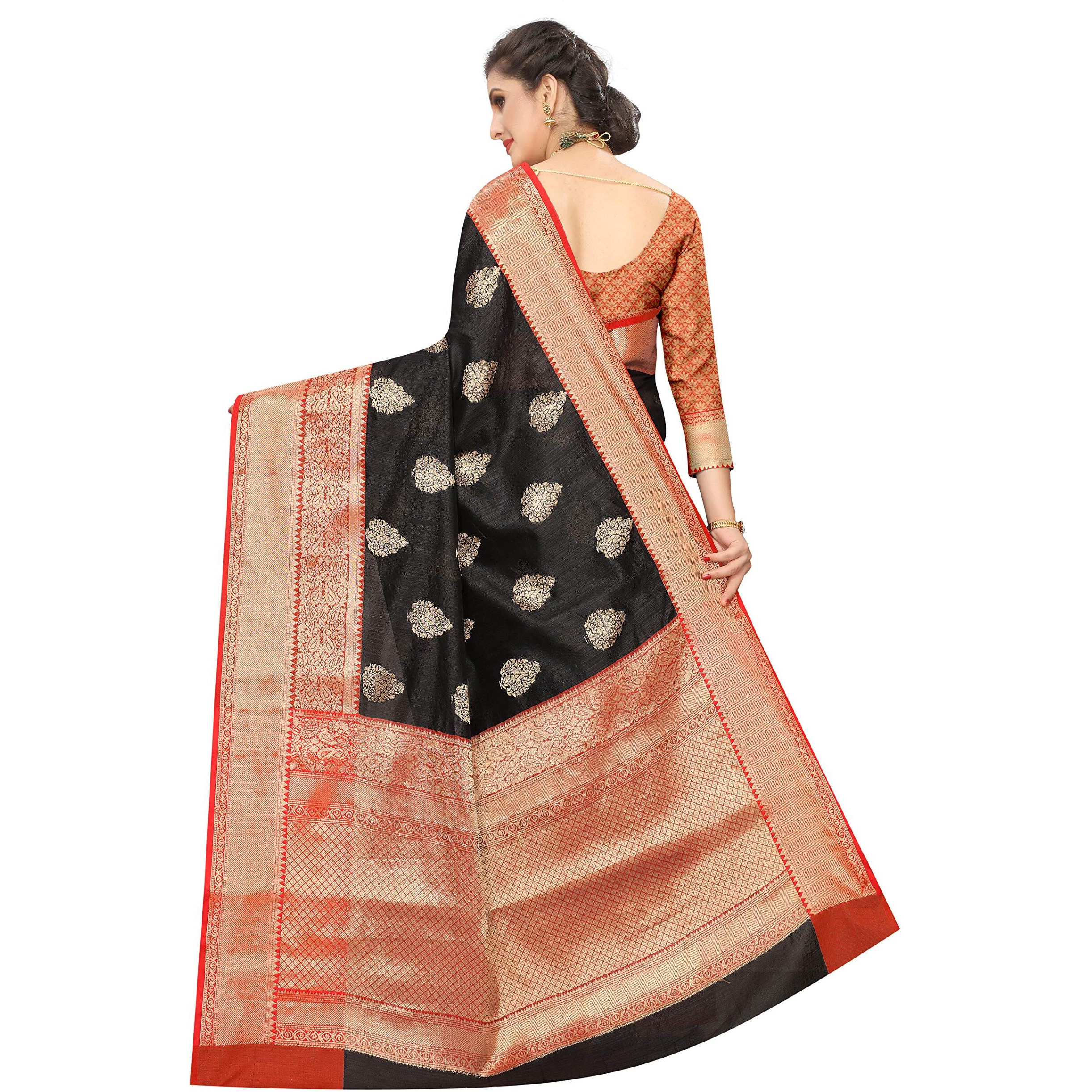 Silk Zone Womens Heavy Banarasi Art Silk Saree With Unstitched Blouse Piece(Black)