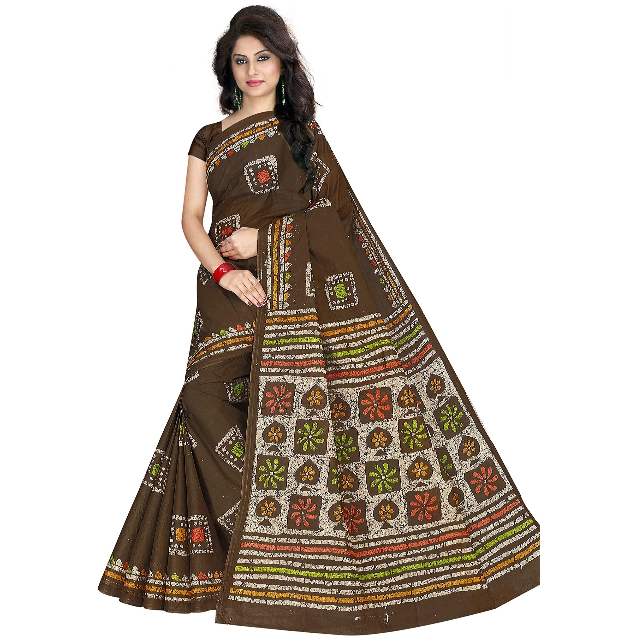 TAMAIRA FASHION Womens Plain Weave Pure Cotton Saree Without Blouse Piece (AB12_Coffee)