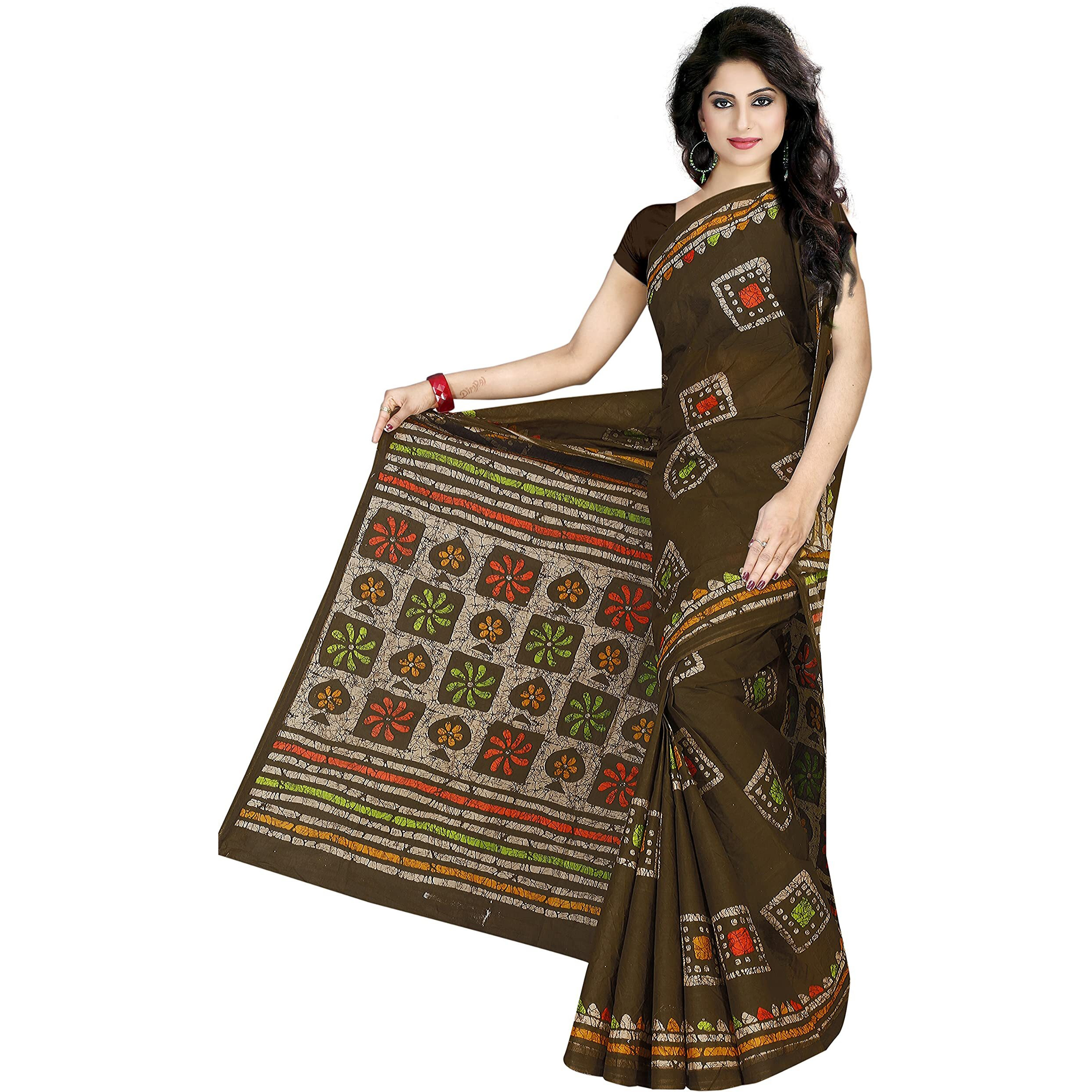 TAMAIRA FASHION Womens Plain Weave Pure Cotton Saree Without Blouse Piece (AB12_Coffee)