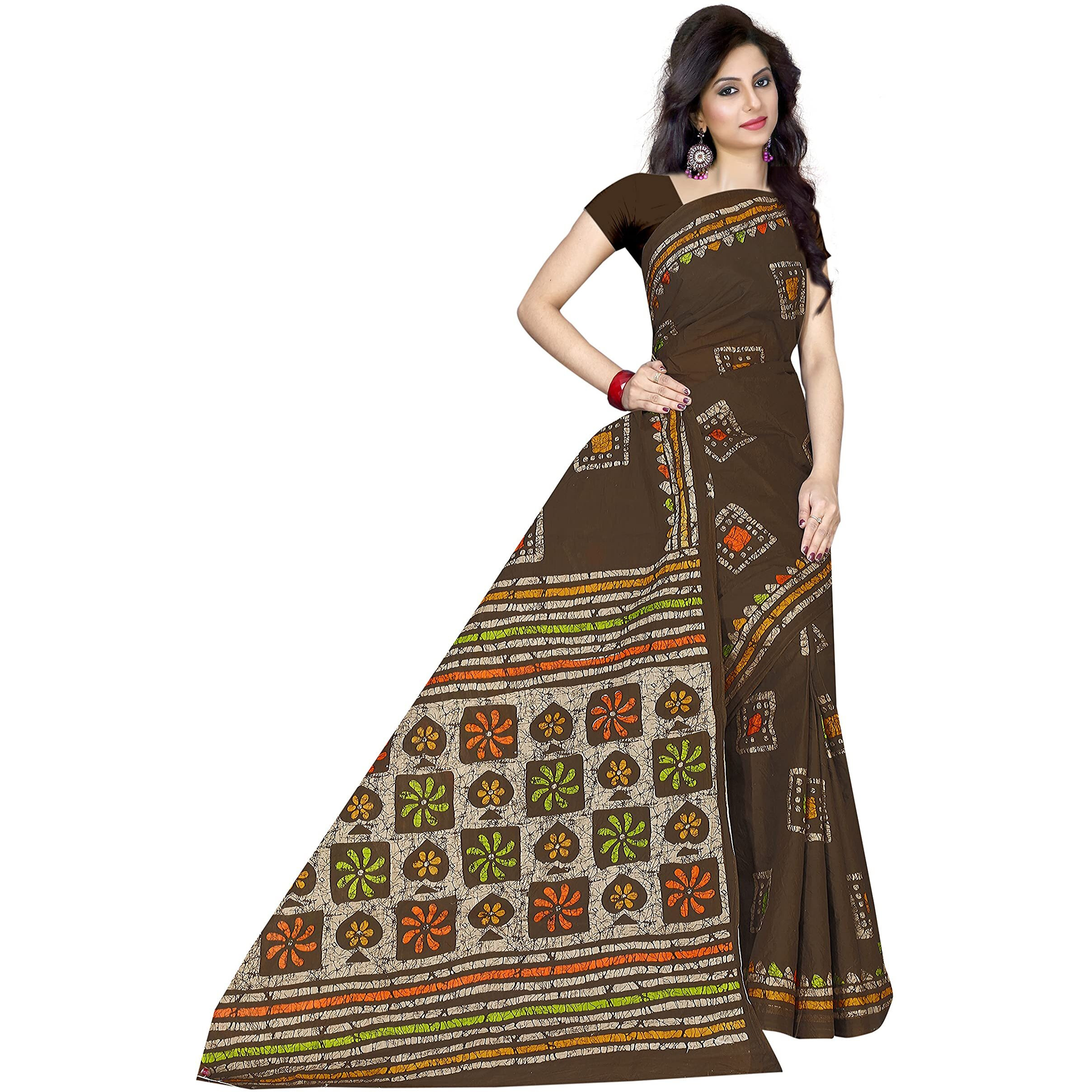 TAMAIRA FASHION Womens Plain Weave Pure Cotton Saree Without Blouse Piece (AB12_Coffee)