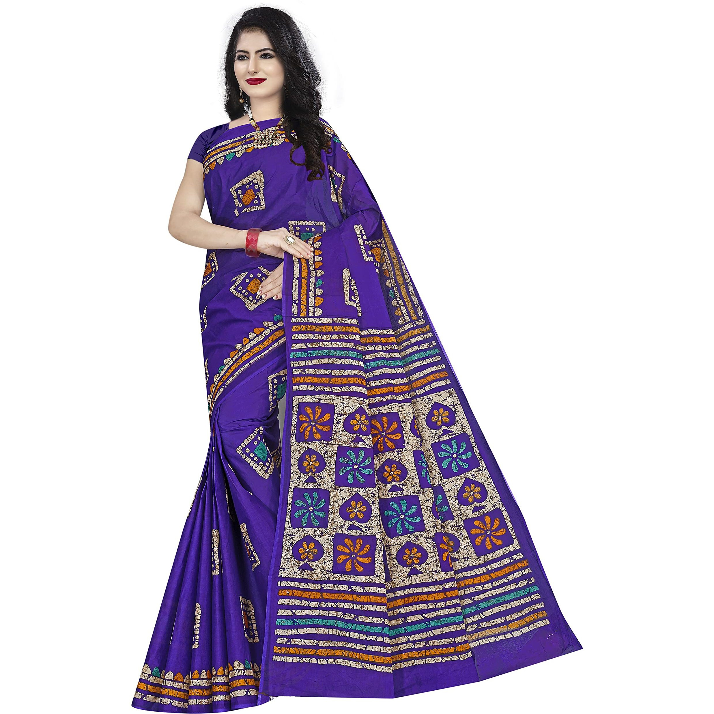 TAMAIRA FASHION Womens Plain Weave Pure Cotton Saree Without Blouse Piece(AB12_Purple)