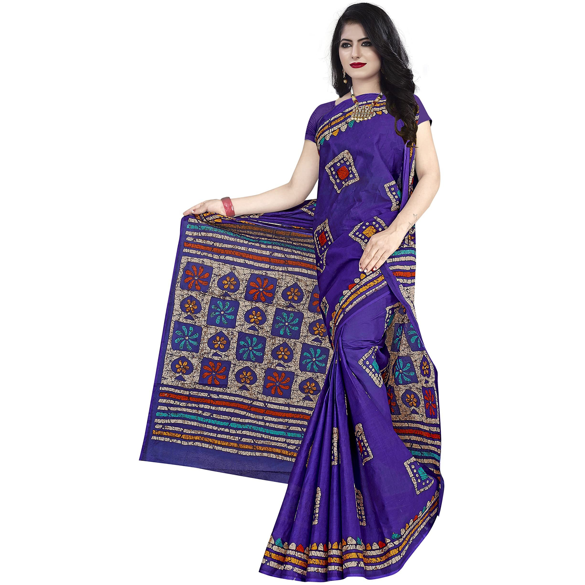 TAMAIRA FASHION Womens Plain Weave Pure Cotton Saree Without Blouse Piece(AB12_Purple)