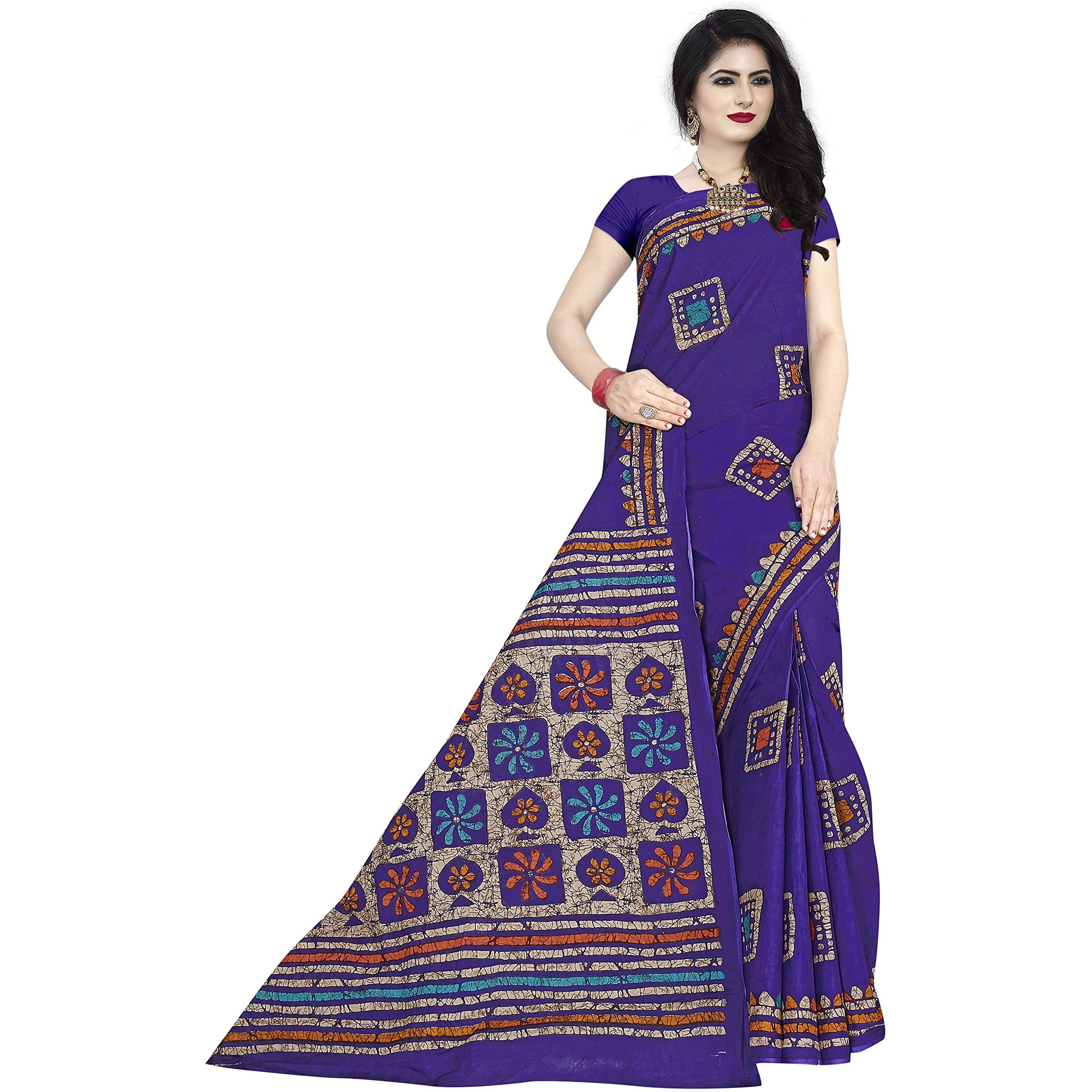 TAMAIRA FASHION Womens Plain Weave Pure Cotton Saree Without Blouse Piece(AB12_Purple)