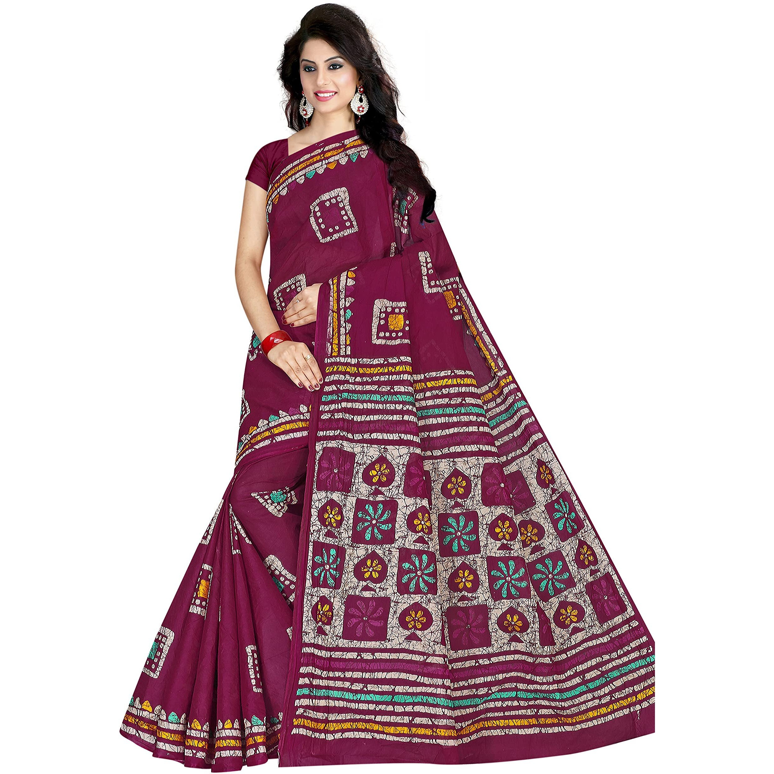 TAMAIRA FASHION Womens Plain Weave Pure Cotton Saree Without Blouse Piece (AB12_Magenta)