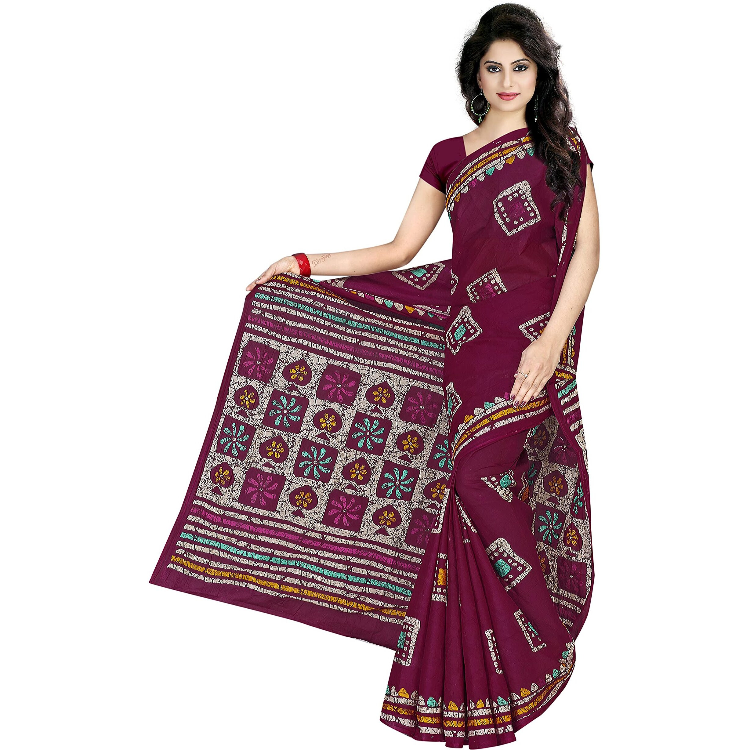 TAMAIRA FASHION Womens Plain Weave Pure Cotton Saree Without Blouse Piece (AB12_Magenta)