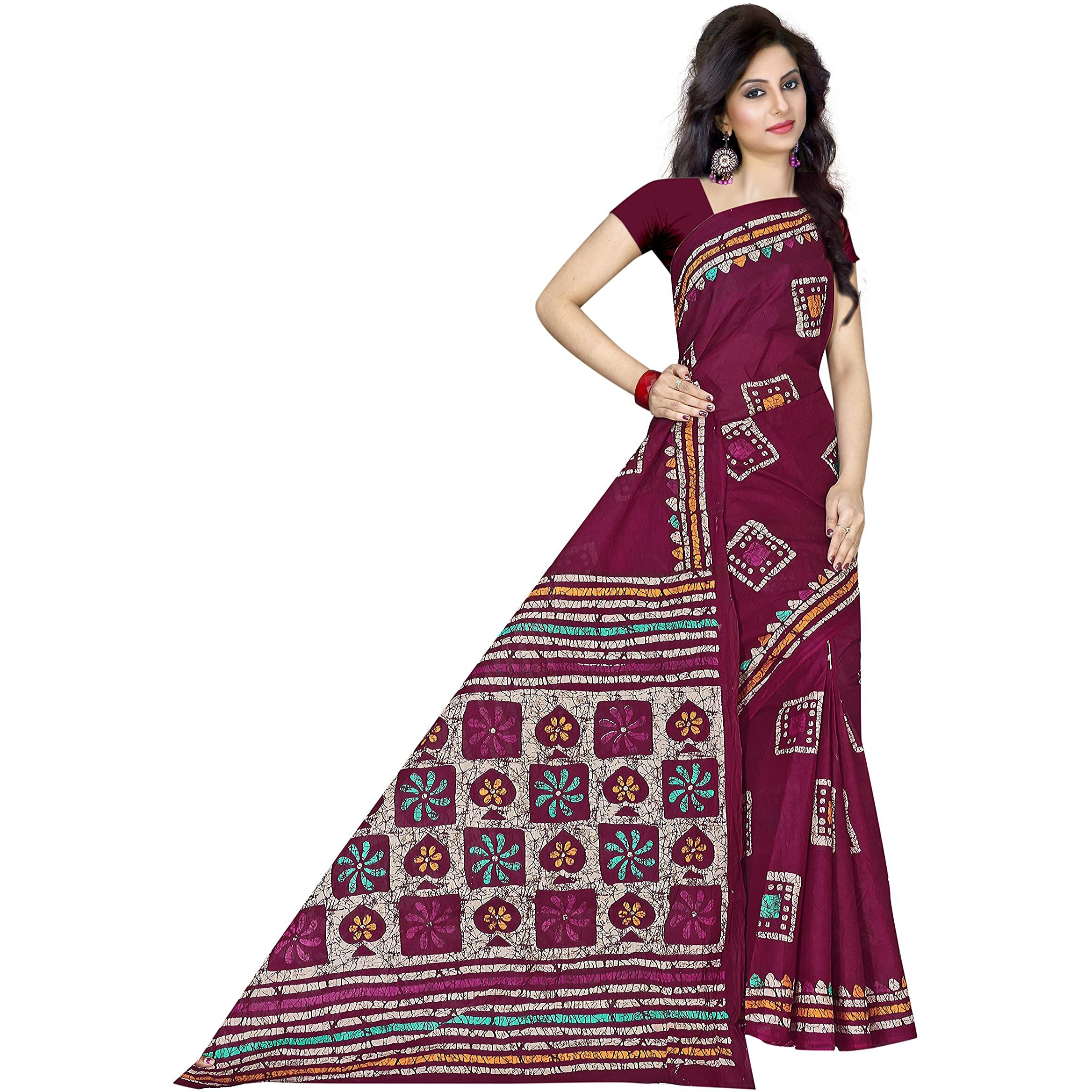 TAMAIRA FASHION Womens Plain Weave Pure Cotton Saree Without Blouse Piece (AB12_Magenta)