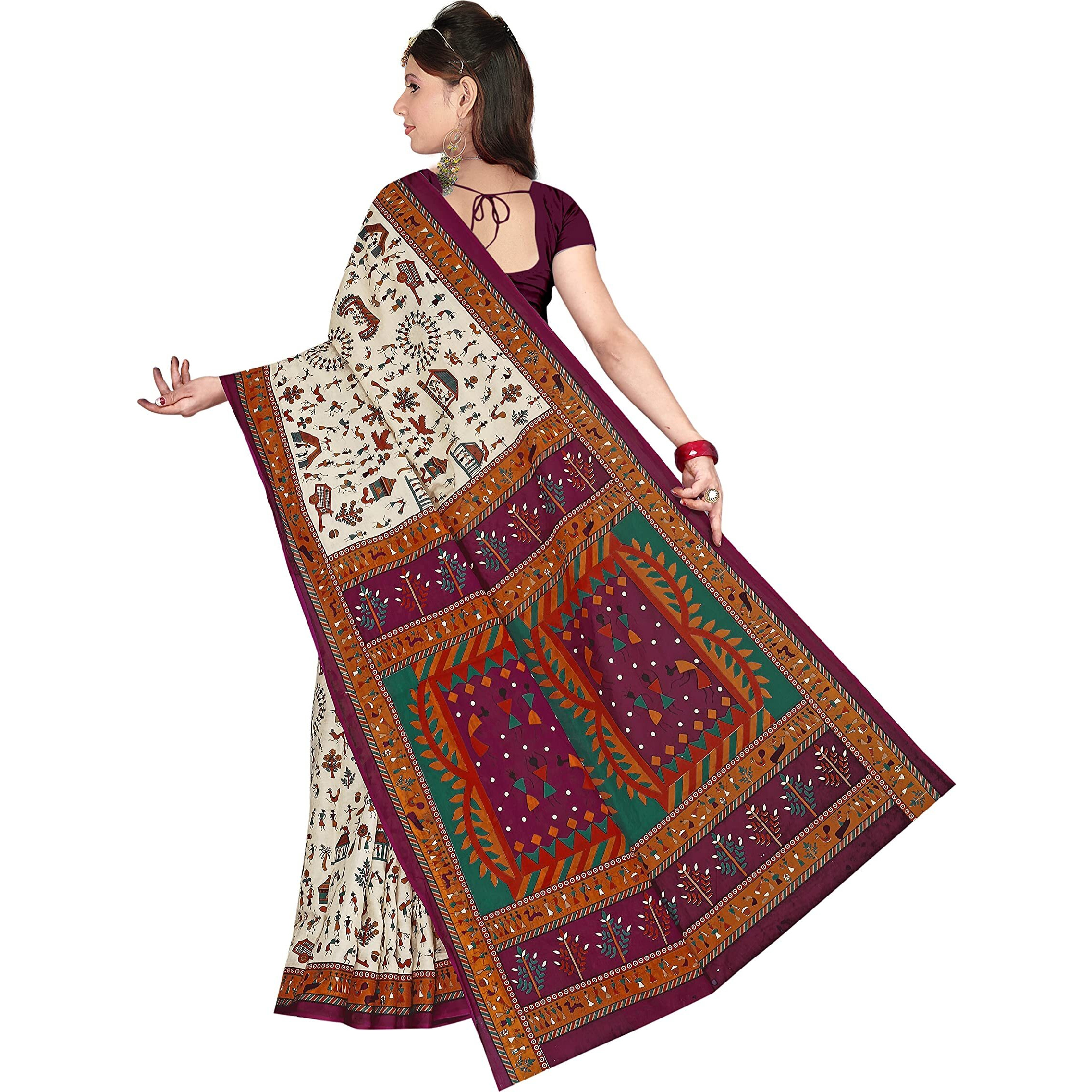 TAMAIRA FASHION Womens Plain Weave Pure Cotton Saree Without Blouse Piece(1560_Beige&Magenta)
