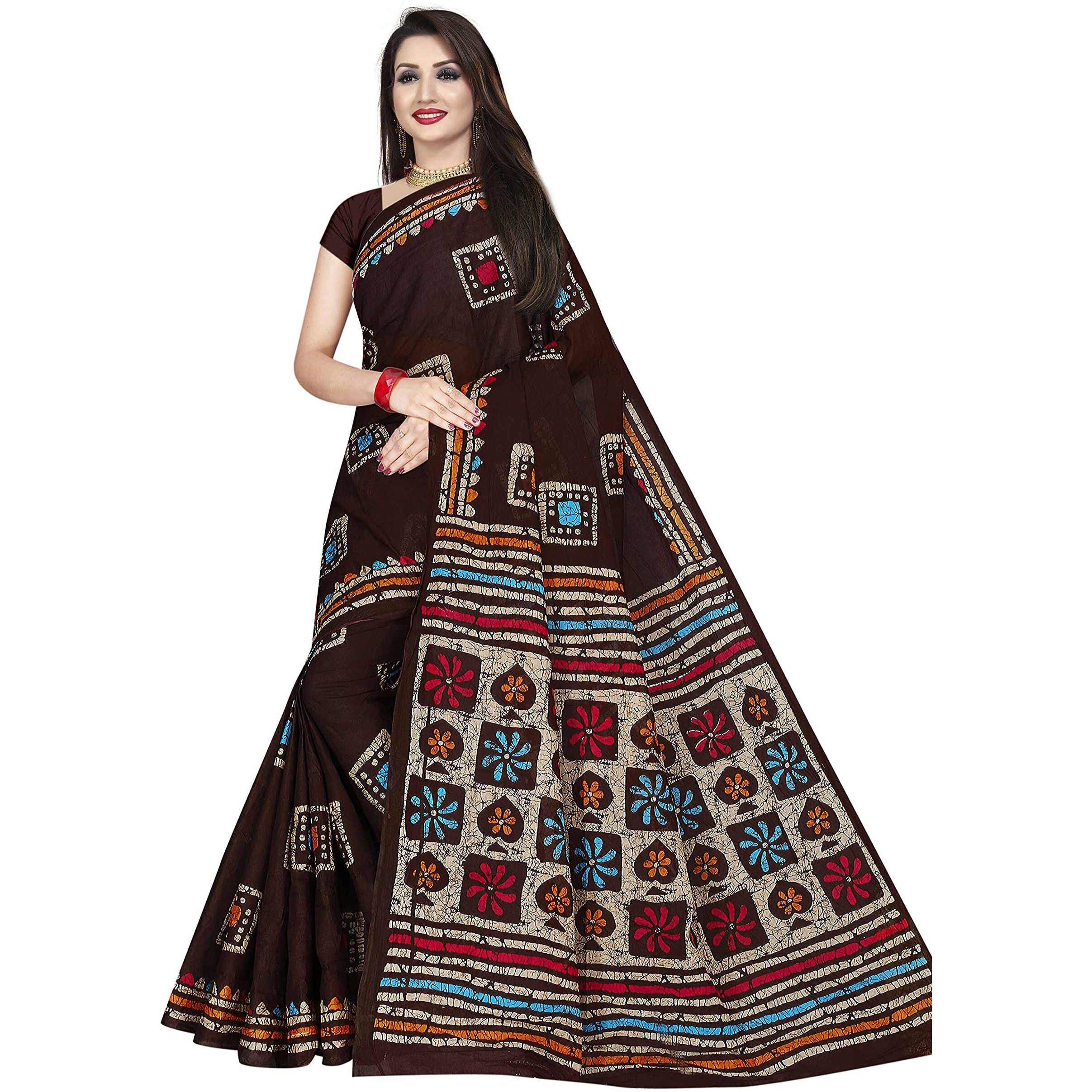 TAMAIRA FASHION Womens Plain Weave Pure Cotton Saree Without Blouse Piece (AB12_Dark Chocolate)