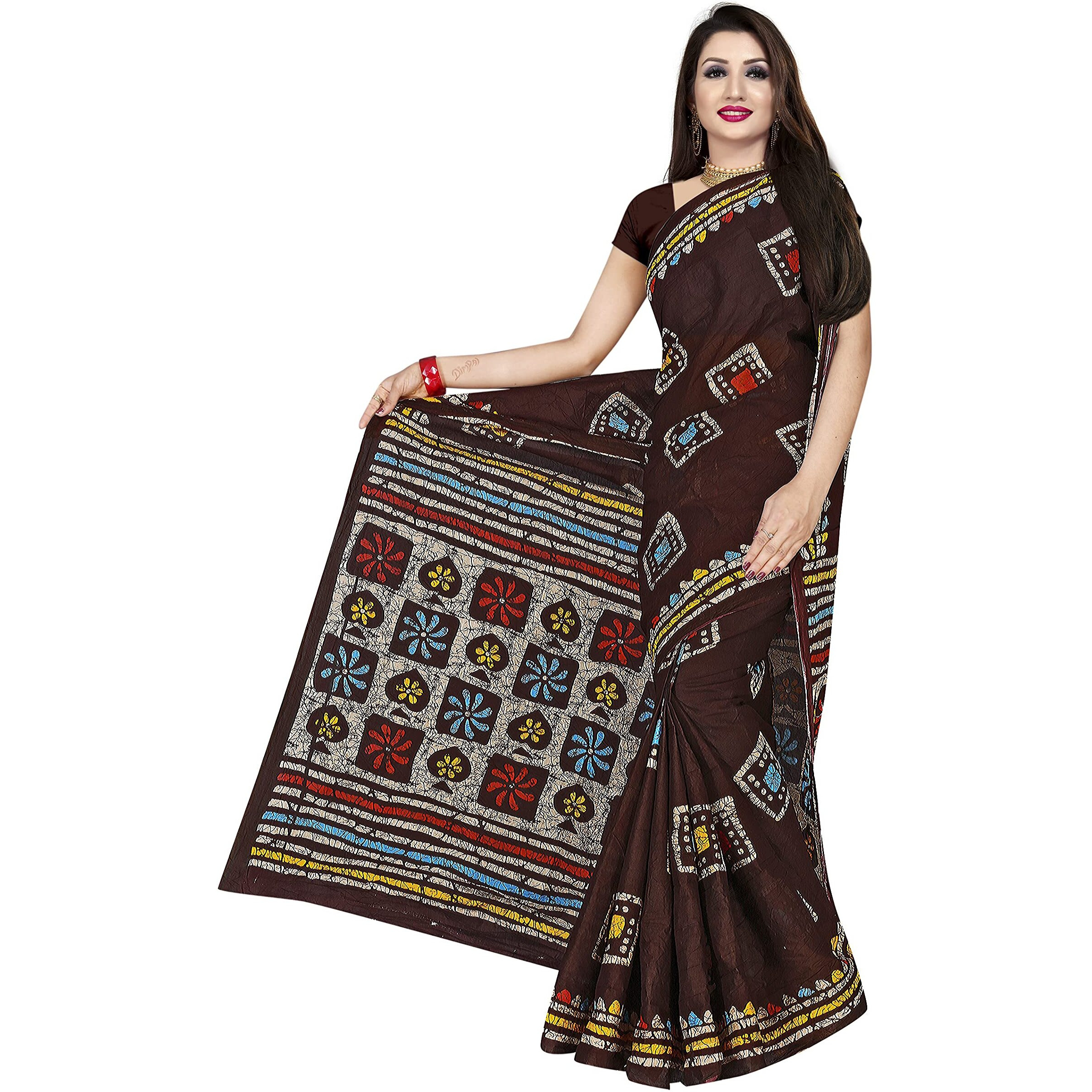 TAMAIRA FASHION Womens Plain Weave Pure Cotton Saree Without Blouse Piece (AB12_Dark Chocolate)