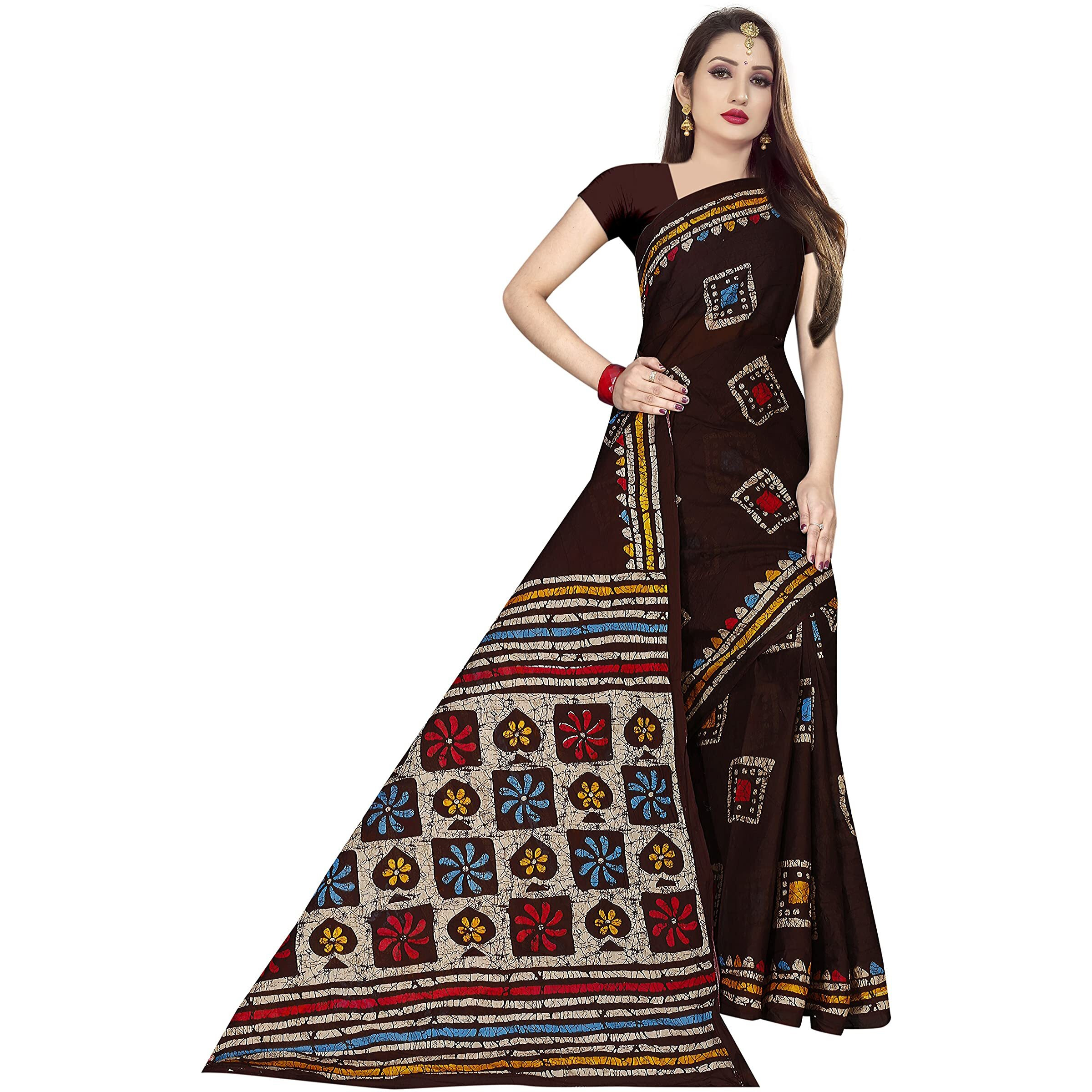 TAMAIRA FASHION Womens Plain Weave Pure Cotton Saree Without Blouse Piece (AB12_Dark Chocolate)