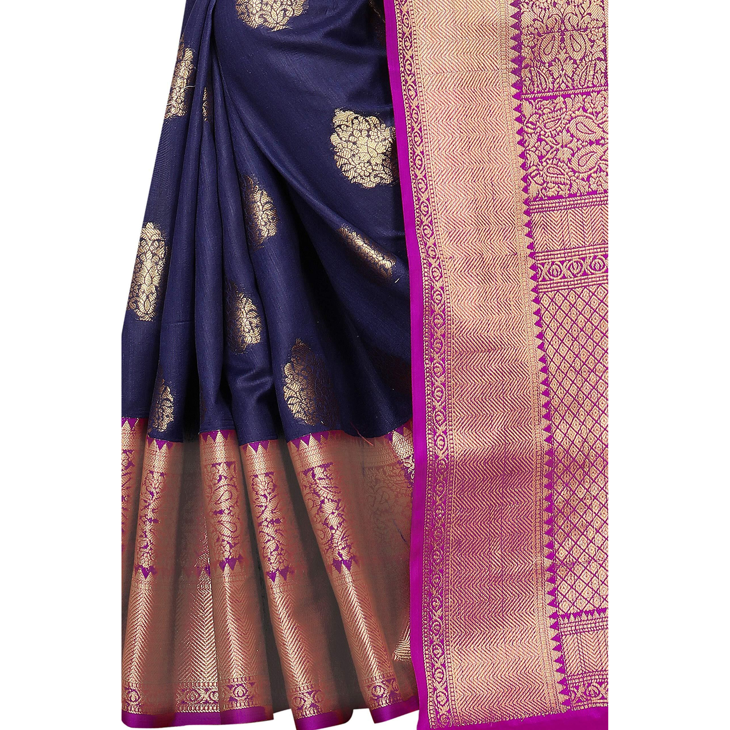 Silk Zone Womens Heavy Banarasi Art Silk Saree With Unstitched Blouse Piece(Blue)