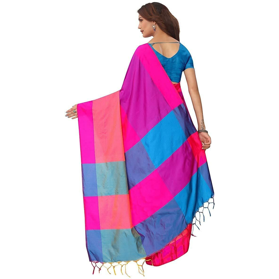 DHRUVI TRENDZ Womens Banarasi Cotton & Silk Saree (Dt-S1224_Pink_One Size_Pink)