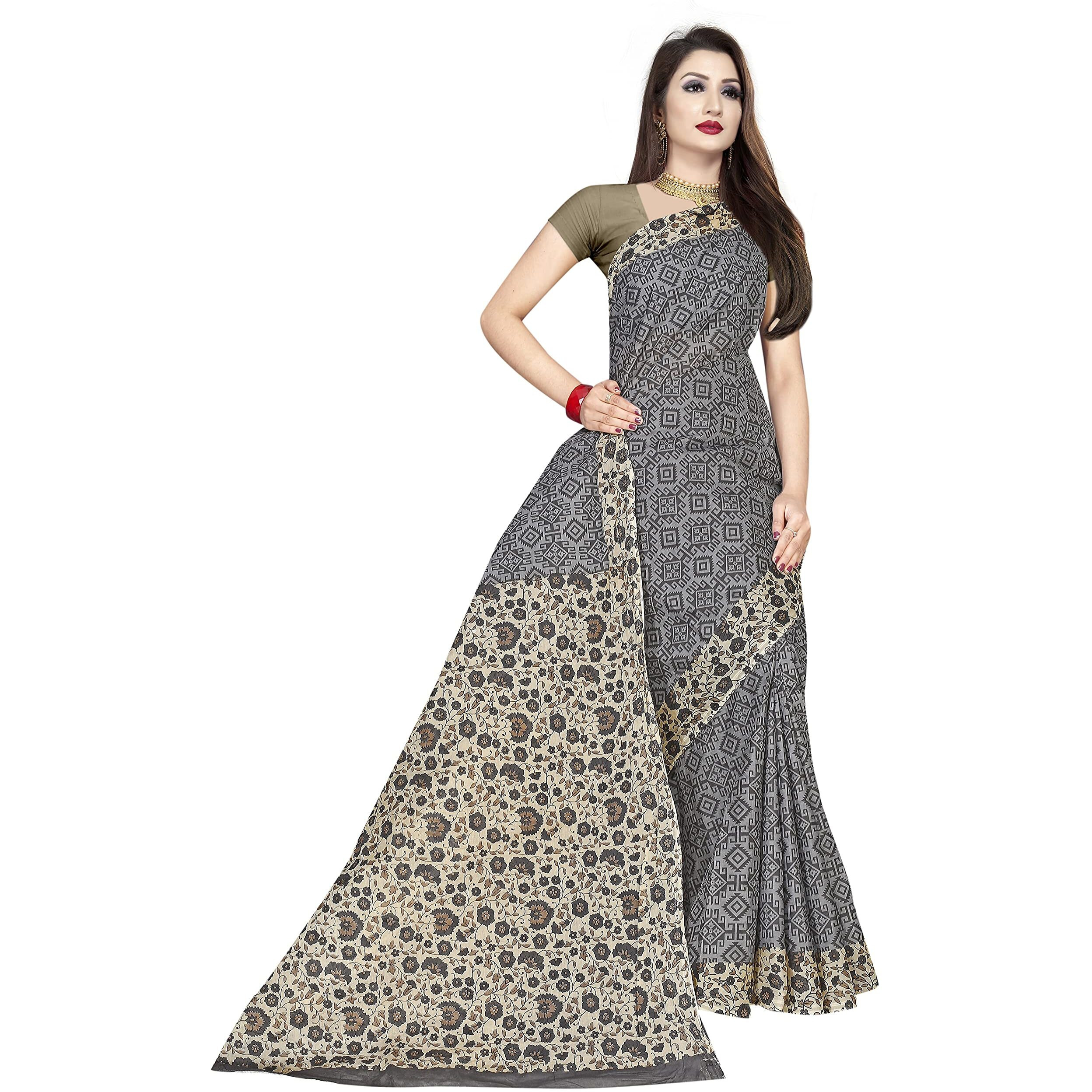 TAMAIRA FASHION Womens Plain Weave Pure Cotton Saree Without Blouse Piece (AB16_Grey)