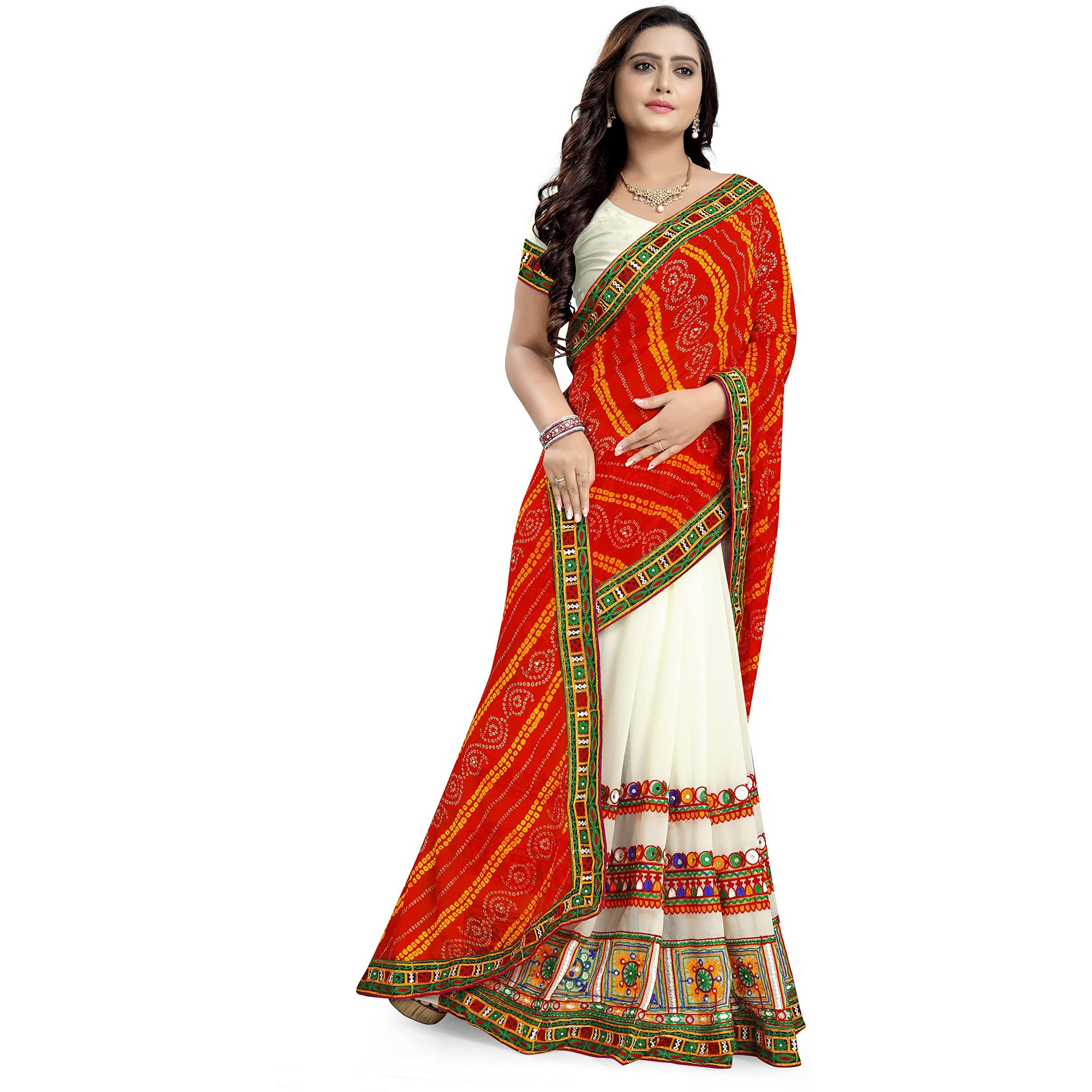 arriva fab Womens Embroiderded Pure Georgette Saree With Blouse Piece (Riva933__Dark Red)