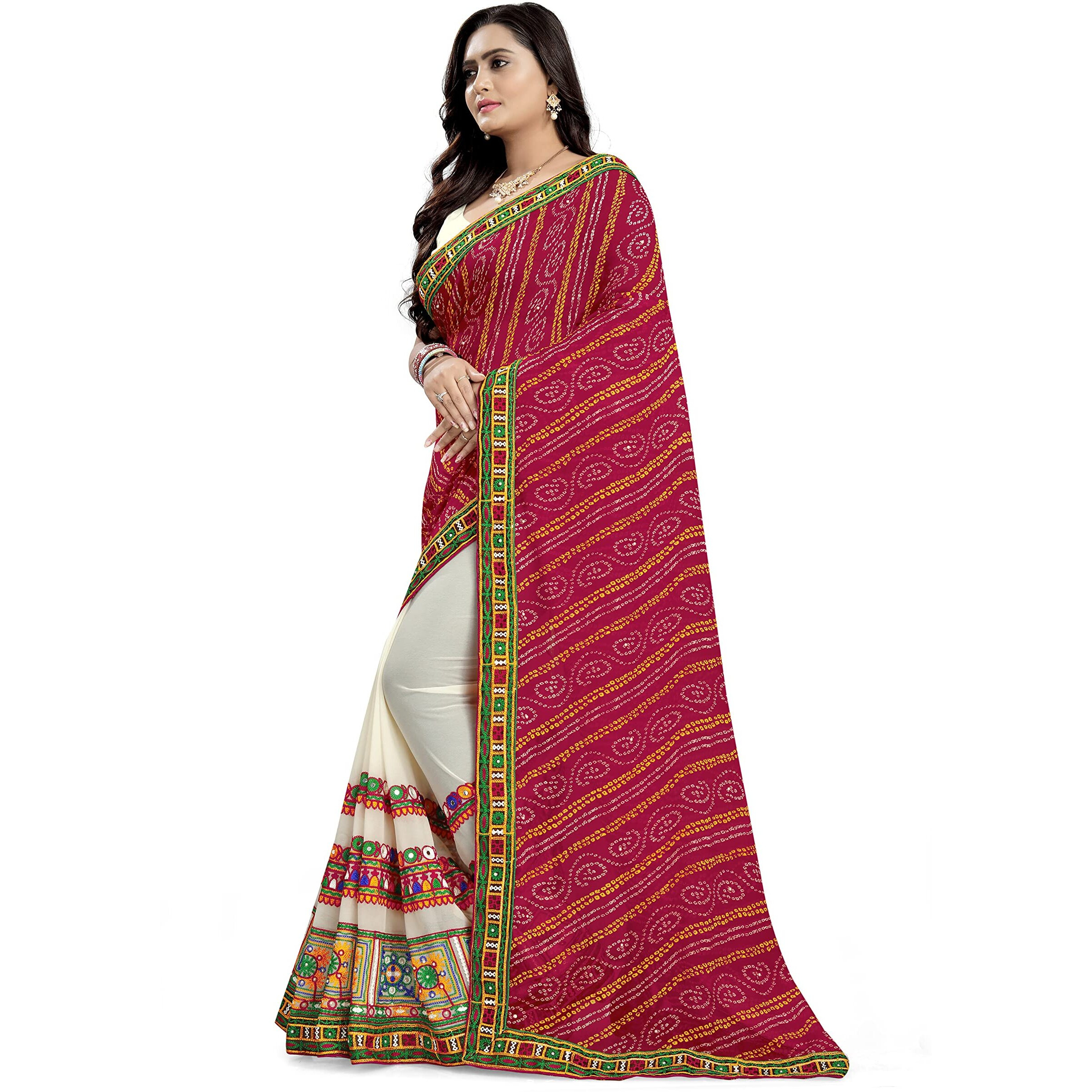 arriva fab Womens Embroiderded Pure Georgette Saree With Blouse Piece (Riva934__Pink)