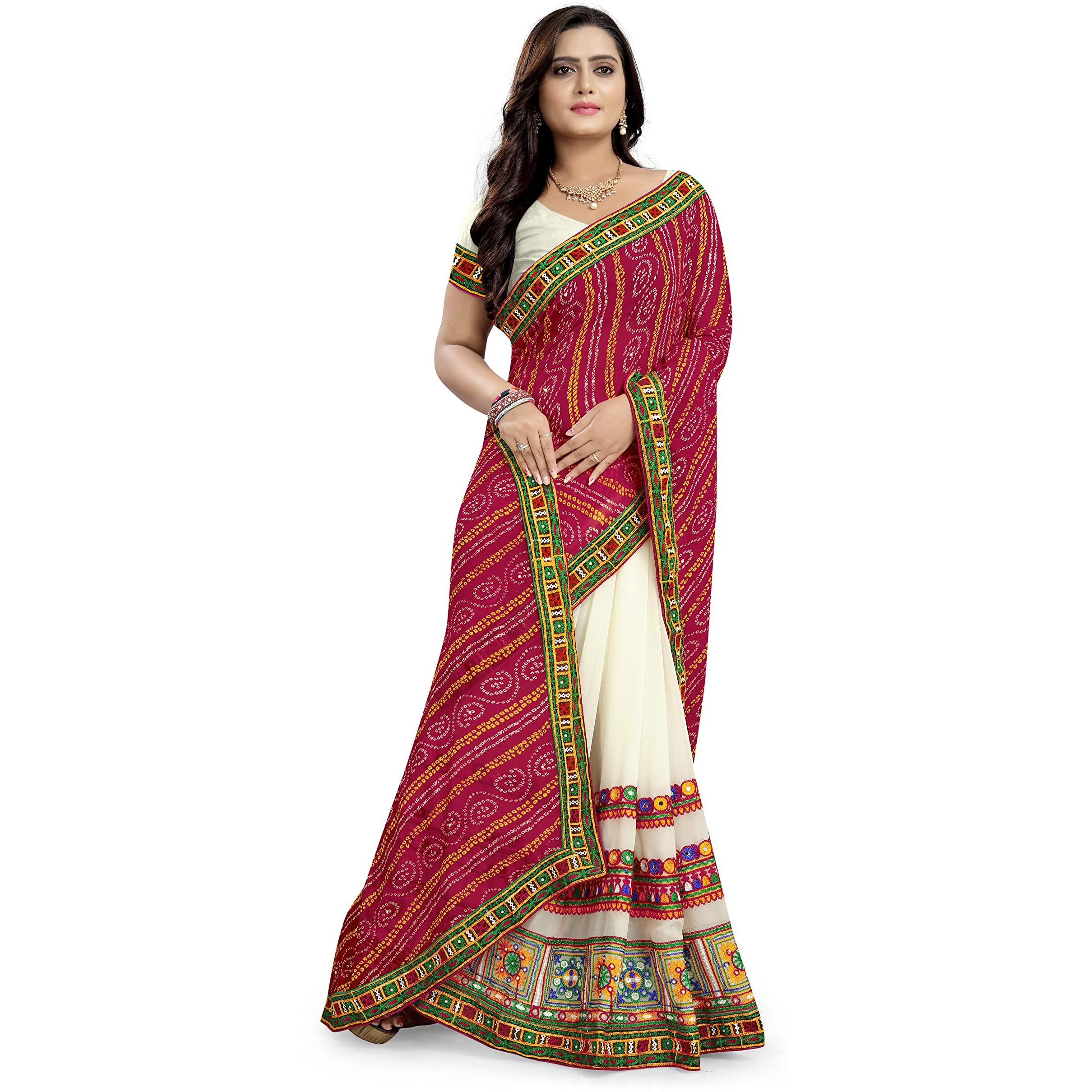 arriva fab Womens Embroiderded Pure Georgette Saree With Blouse Piece (Riva934__Pink)