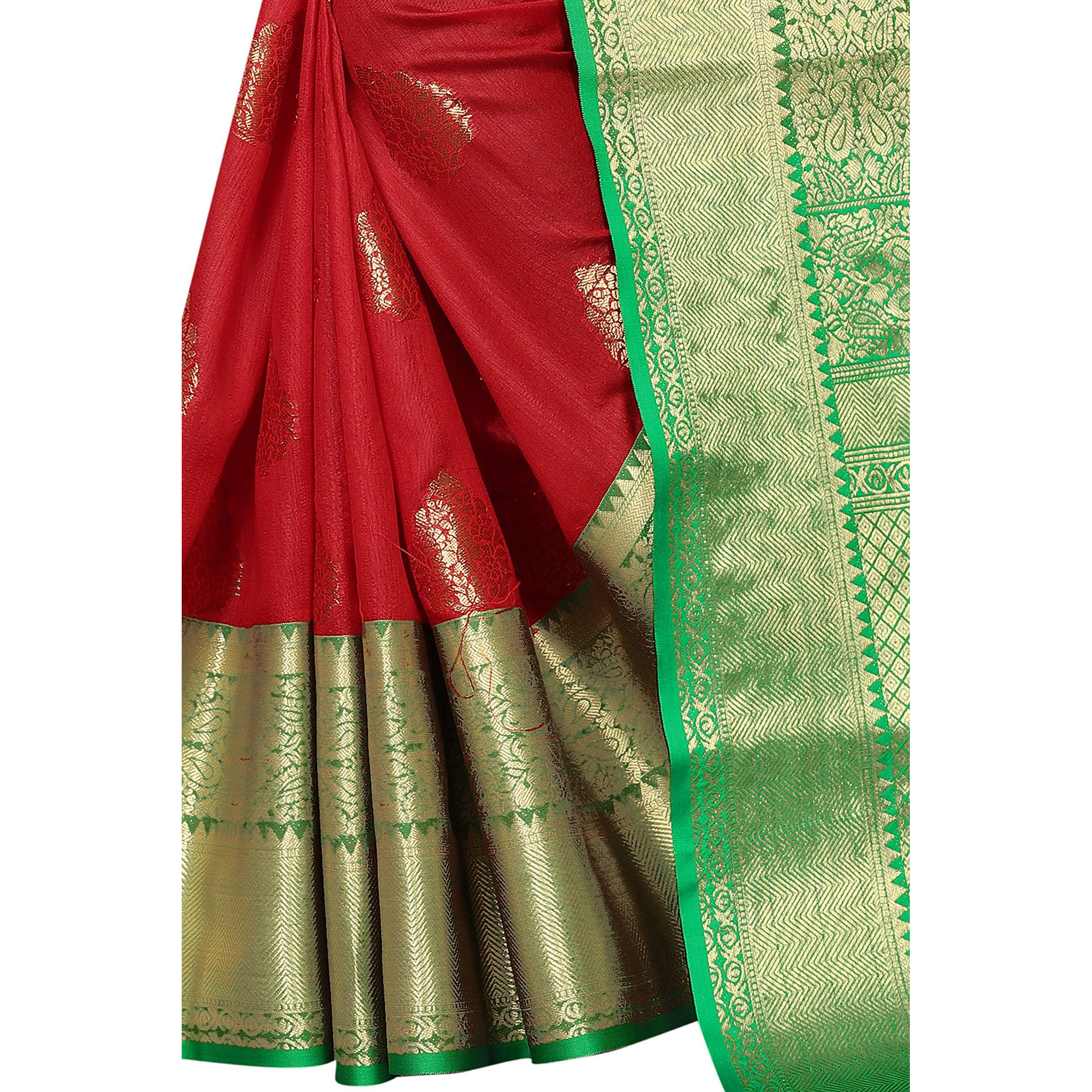Silk Zone Womens Heavy Banarasi Art Silk Saree With Unstitched Blouse Piece(Red)