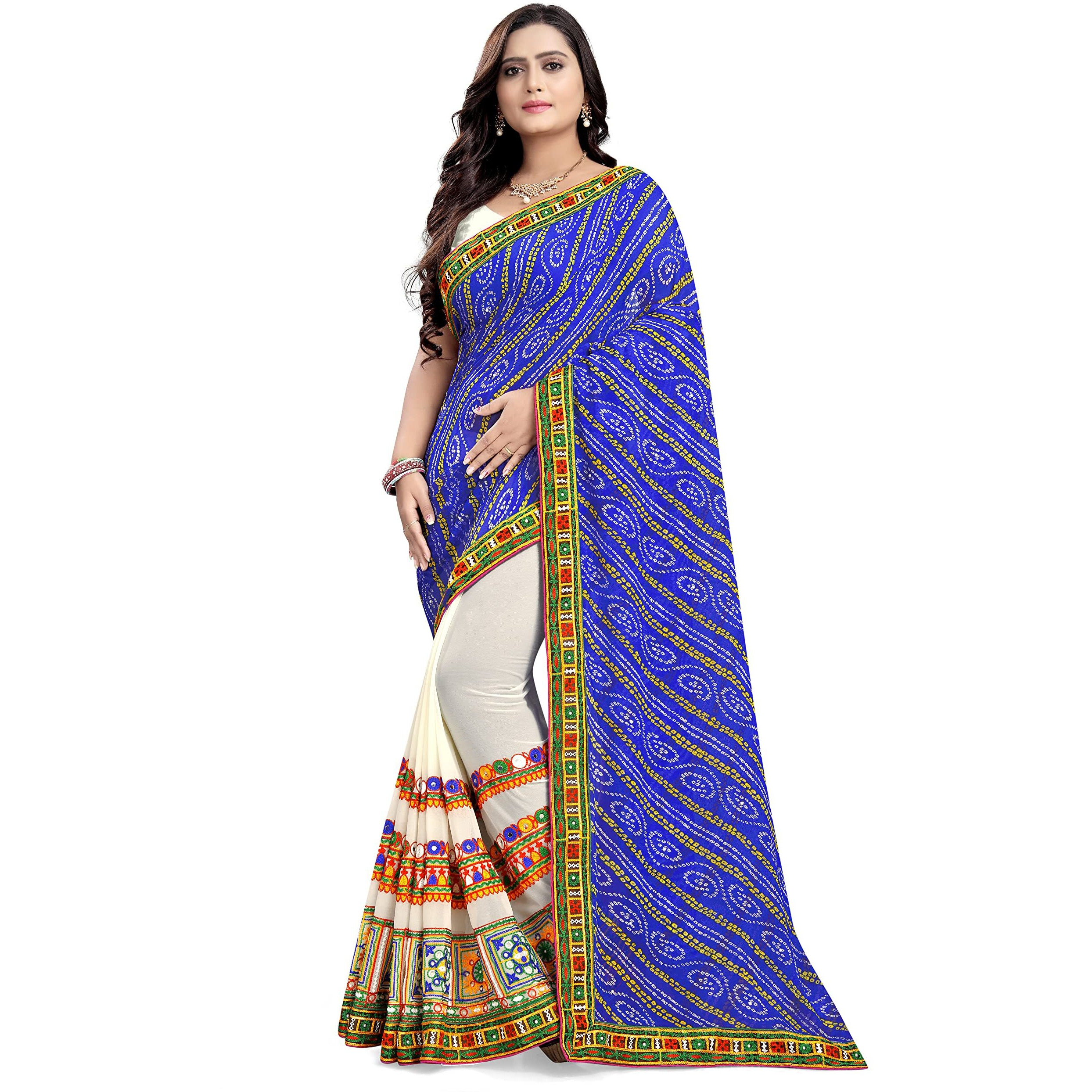 arriva fab Womens Embroiderded Pure Georgette Saree With Blouse Piece (Riva930__White)
