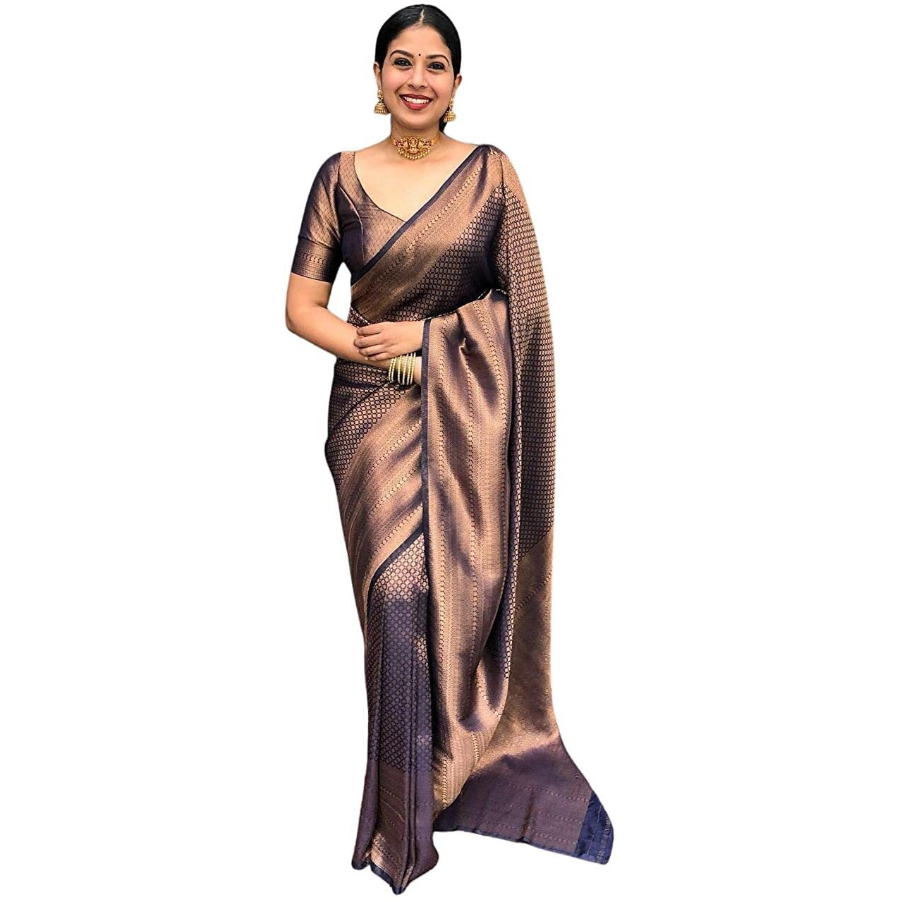 Yashika Womens Art Silk Standard Length Saree (Nistha Navy