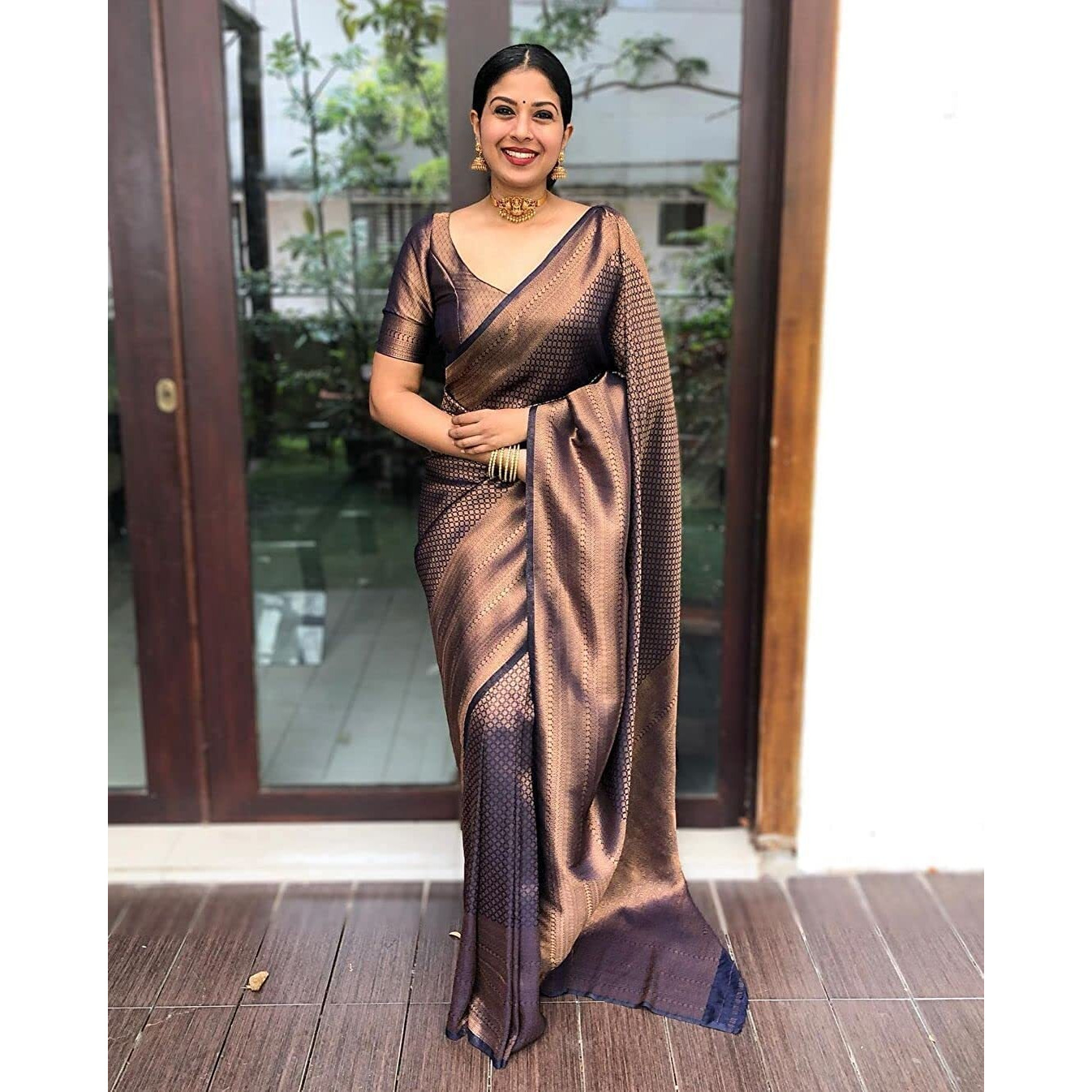 Yashika Womens Art Silk Standard Length Saree (Nistha Navy