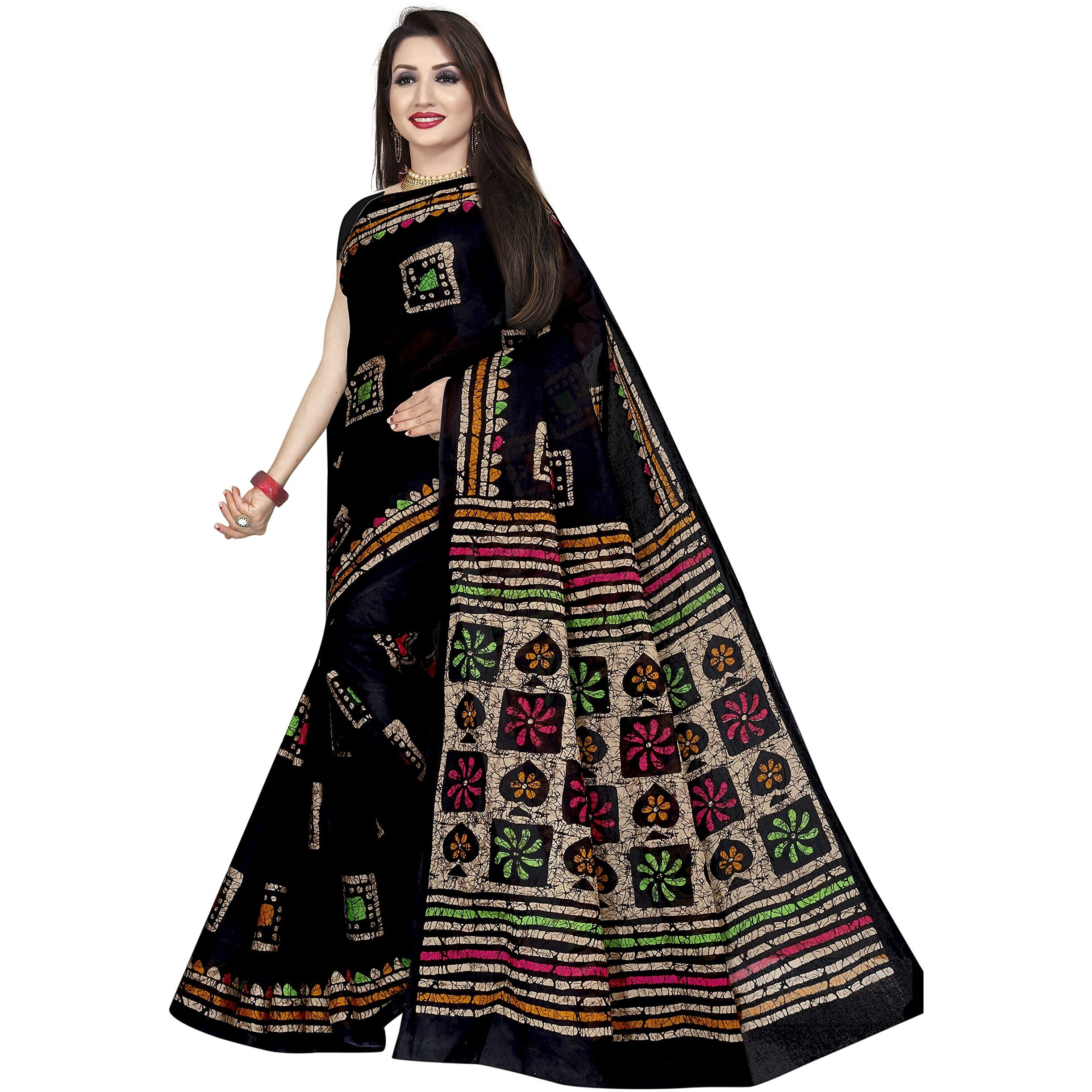 TAMAIRA FASHION Womens Plain Weave Pure Cotton Saree Without Blouse Piece(AB12_Black)