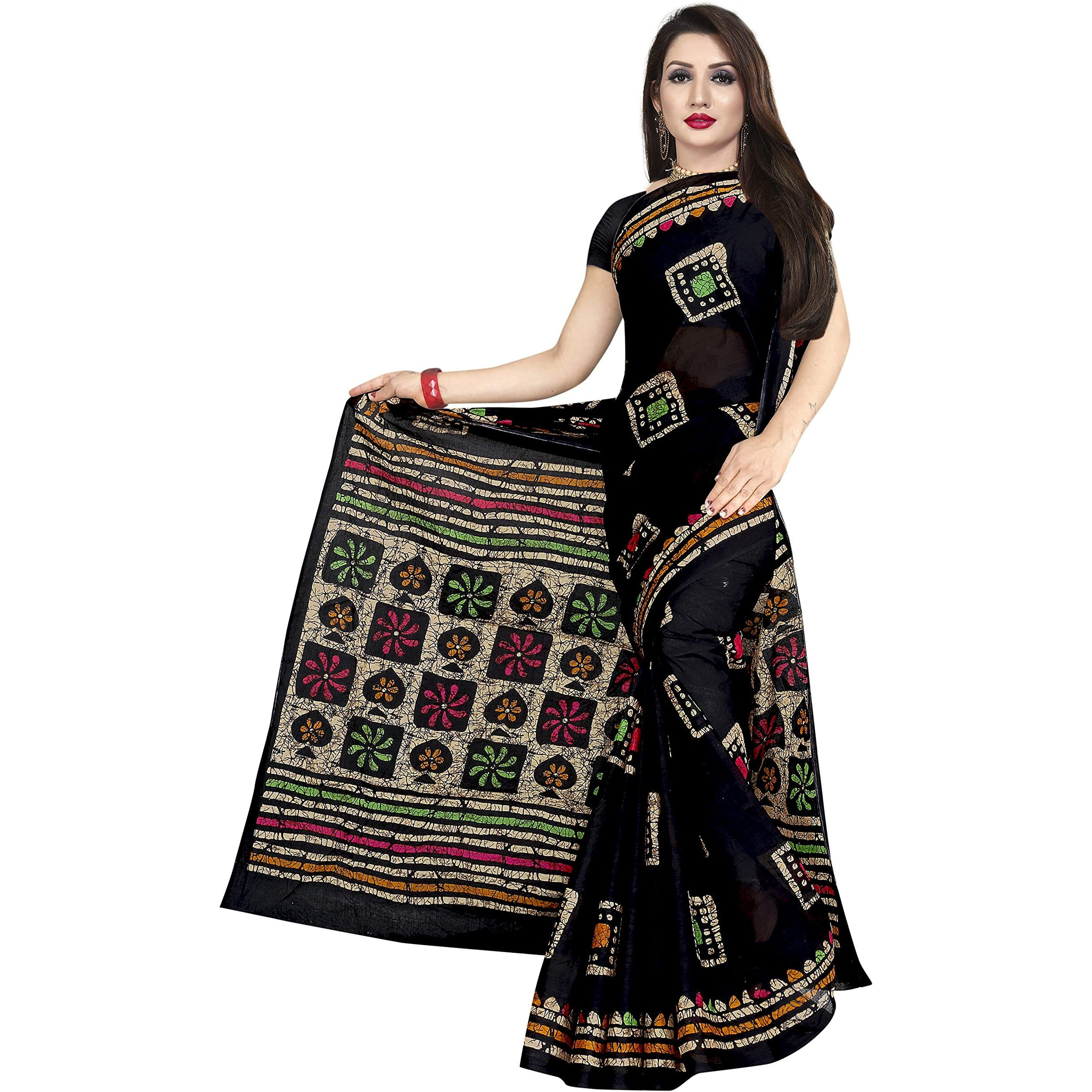 TAMAIRA FASHION Womens Plain Weave Pure Cotton Saree Without Blouse Piece(AB12_Black)