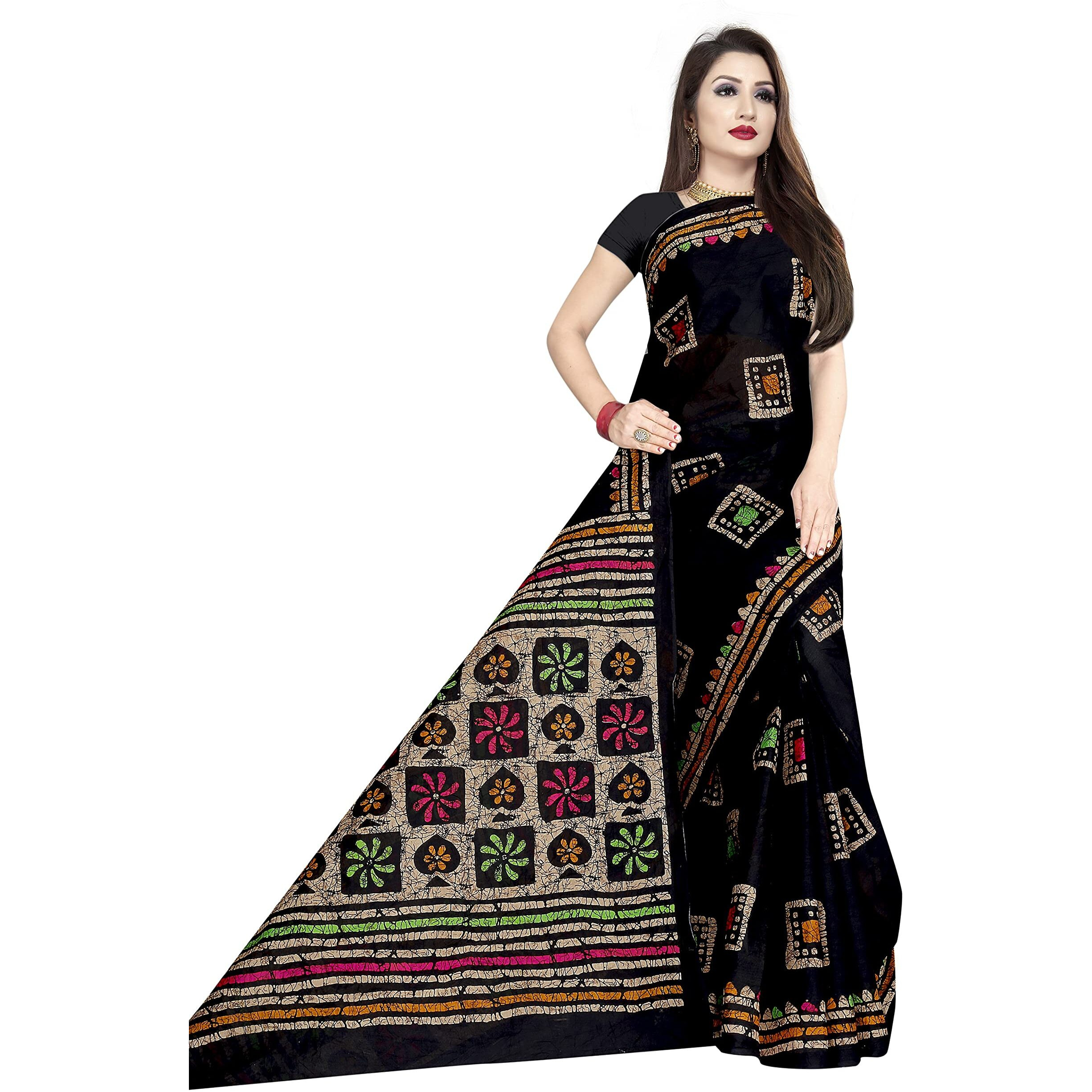 TAMAIRA FASHION Womens Plain Weave Pure Cotton Saree Without Blouse Piece(AB12_Black)