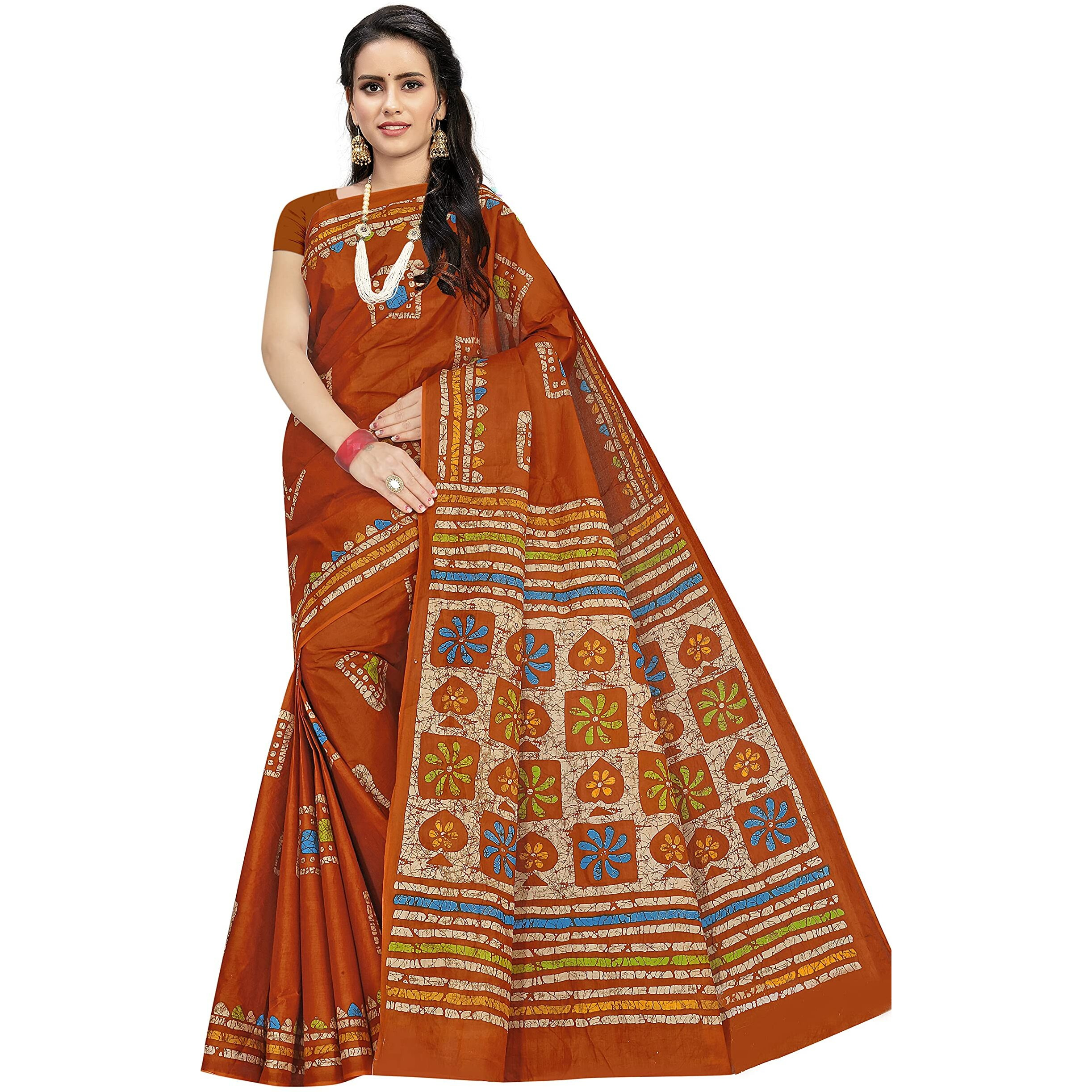 TAMAIRA FASHION Womens Plain Weave Pure Cotton Saree Without Blouse Piece(AB12_RustBrown)