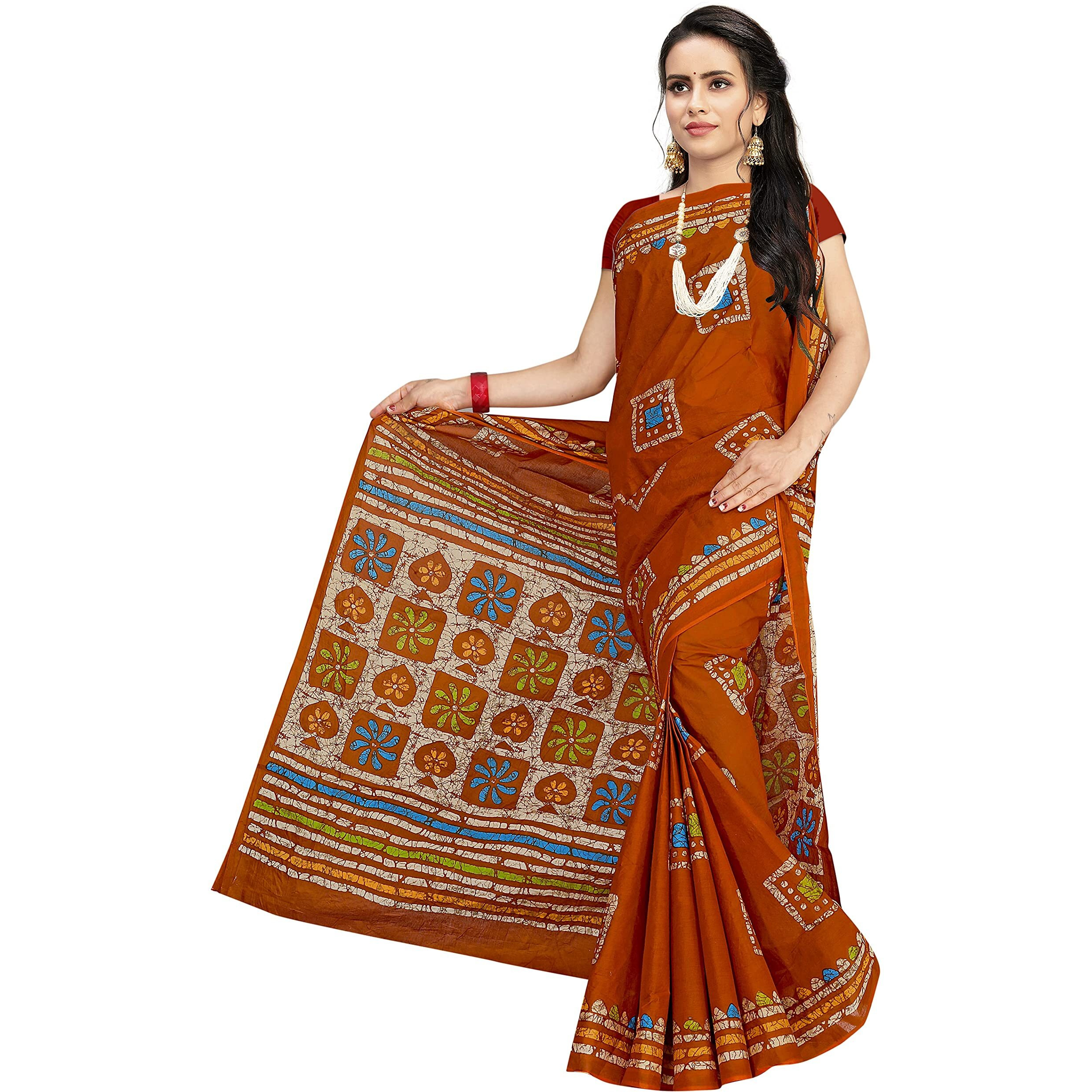 TAMAIRA FASHION Womens Plain Weave Pure Cotton Saree Without Blouse Piece(AB12_RustBrown)