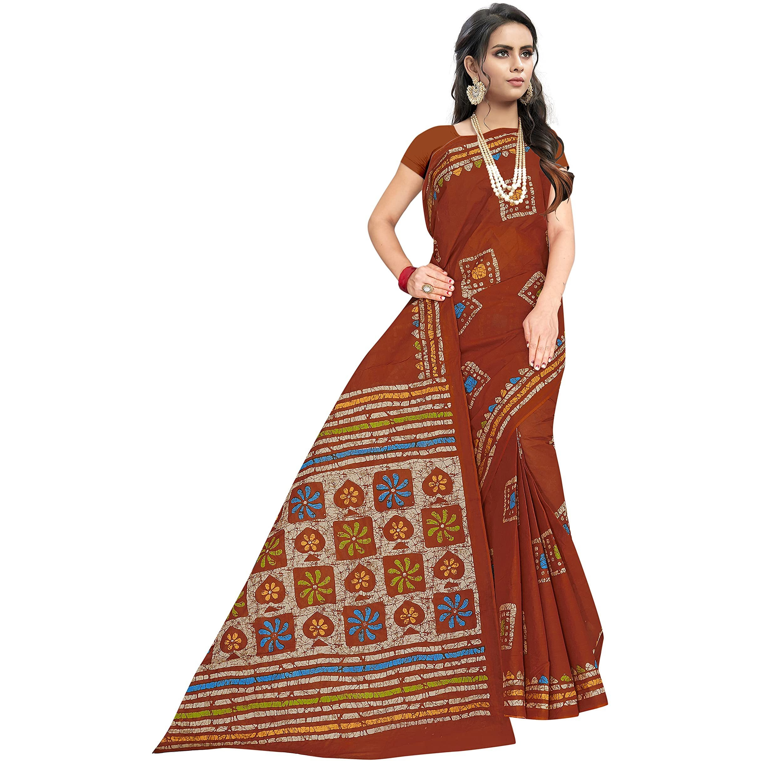 TAMAIRA FASHION Womens Plain Weave Pure Cotton Saree Without Blouse Piece(AB12_RustBrown)