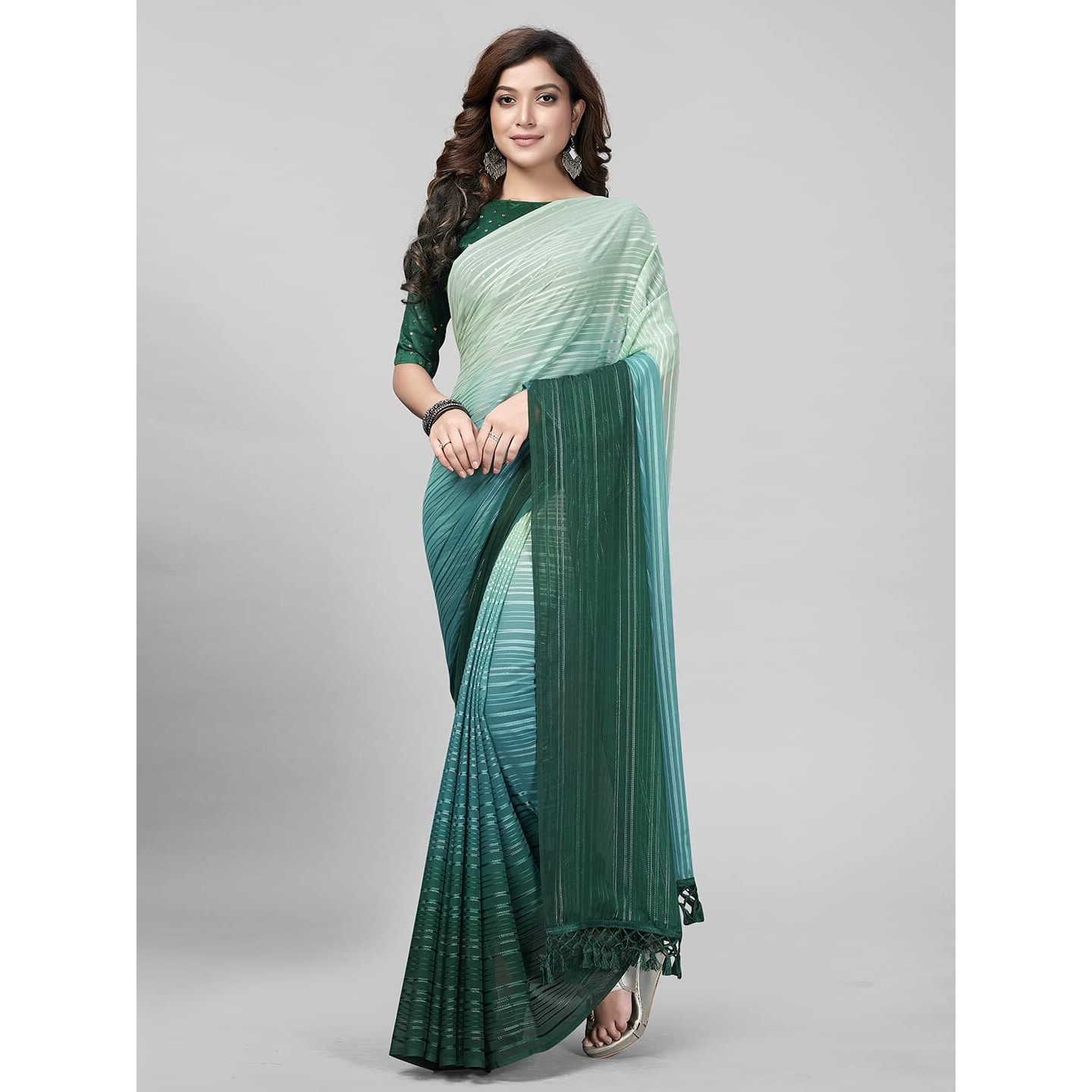 Pratham Blue Womens Silk Saree With Blouse Piece (PB-228_Green)