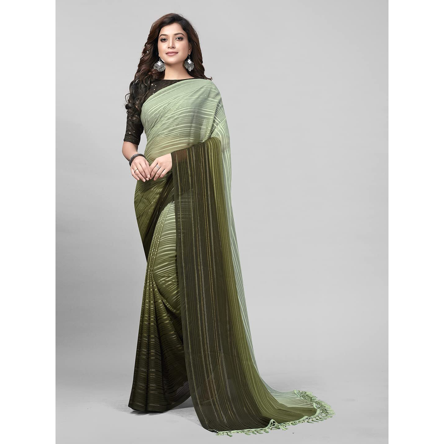Pratham Blue Womens Silk Saree With Blouse Piece (PB-232_Olive Green)