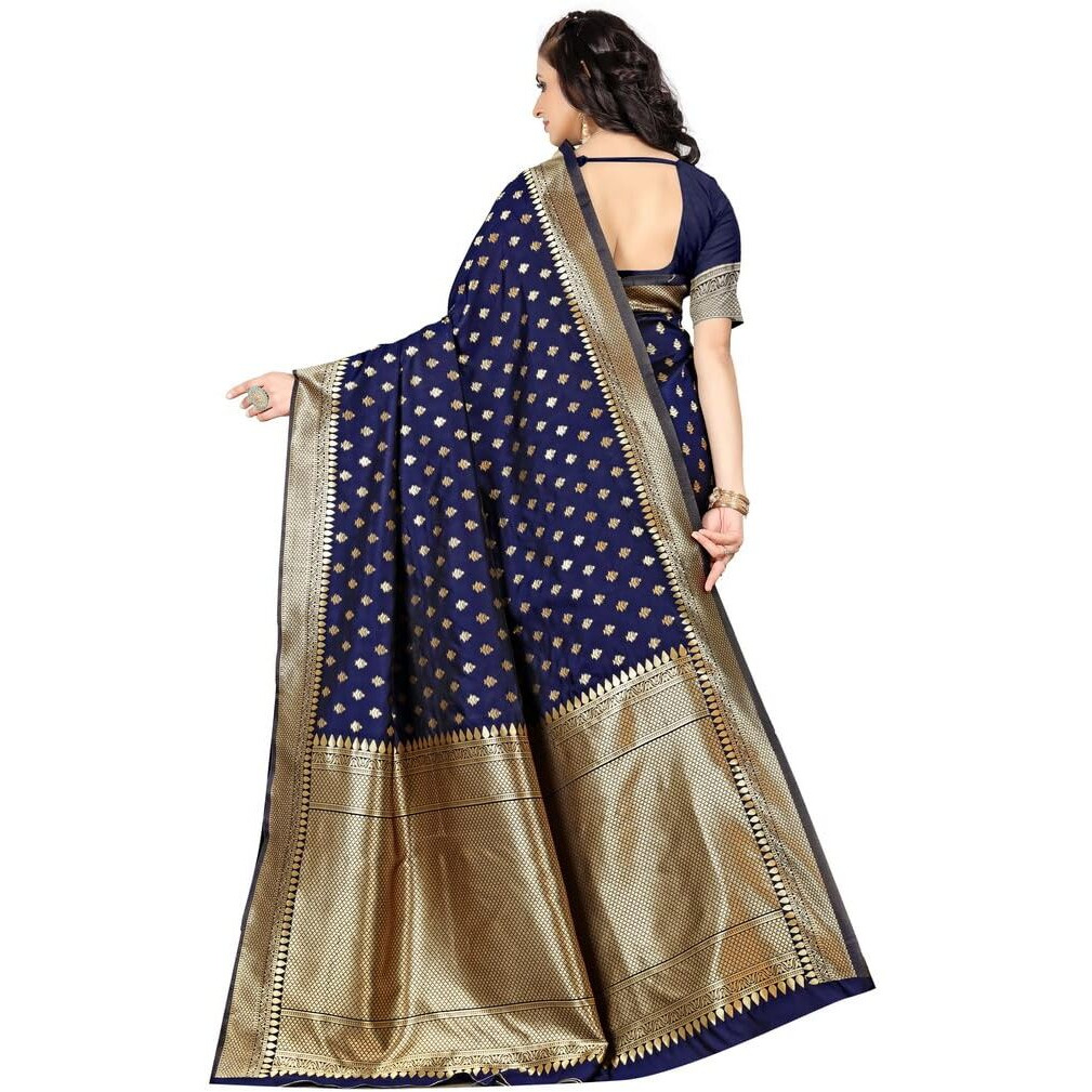 Sugathari Womens Banarasi Saree Pure Kanjivaram Silk Saree Soft new ladies 2023 Design Wear Pattu Sarees Latest Party Sari collections With Blouse Piece for Wedding sadi (SAM PARI-180 NAVY BLUE)