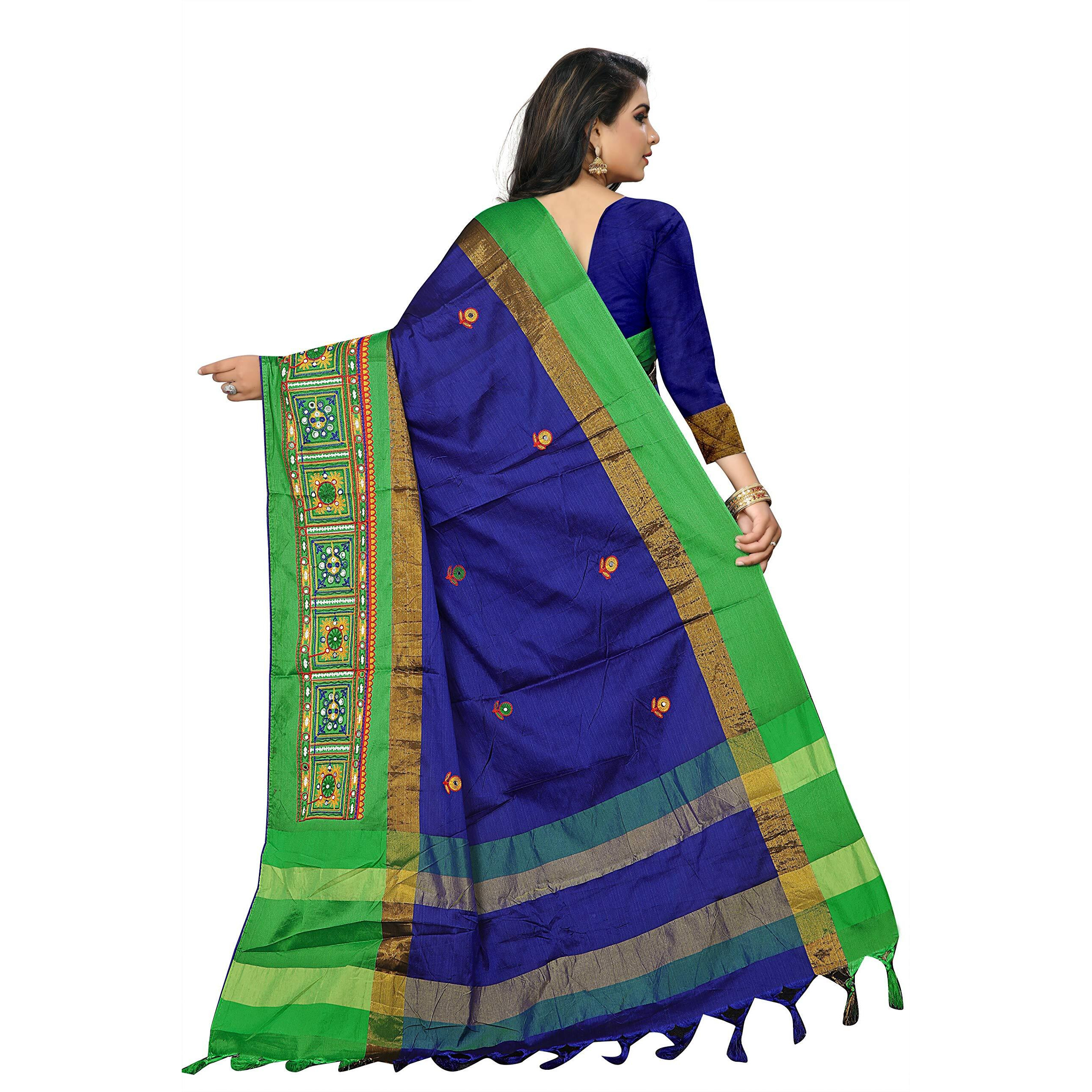 SERONA FABRICS Womens Banarasi Cotton Silk Embroidered Work Saree With Blouse Piece