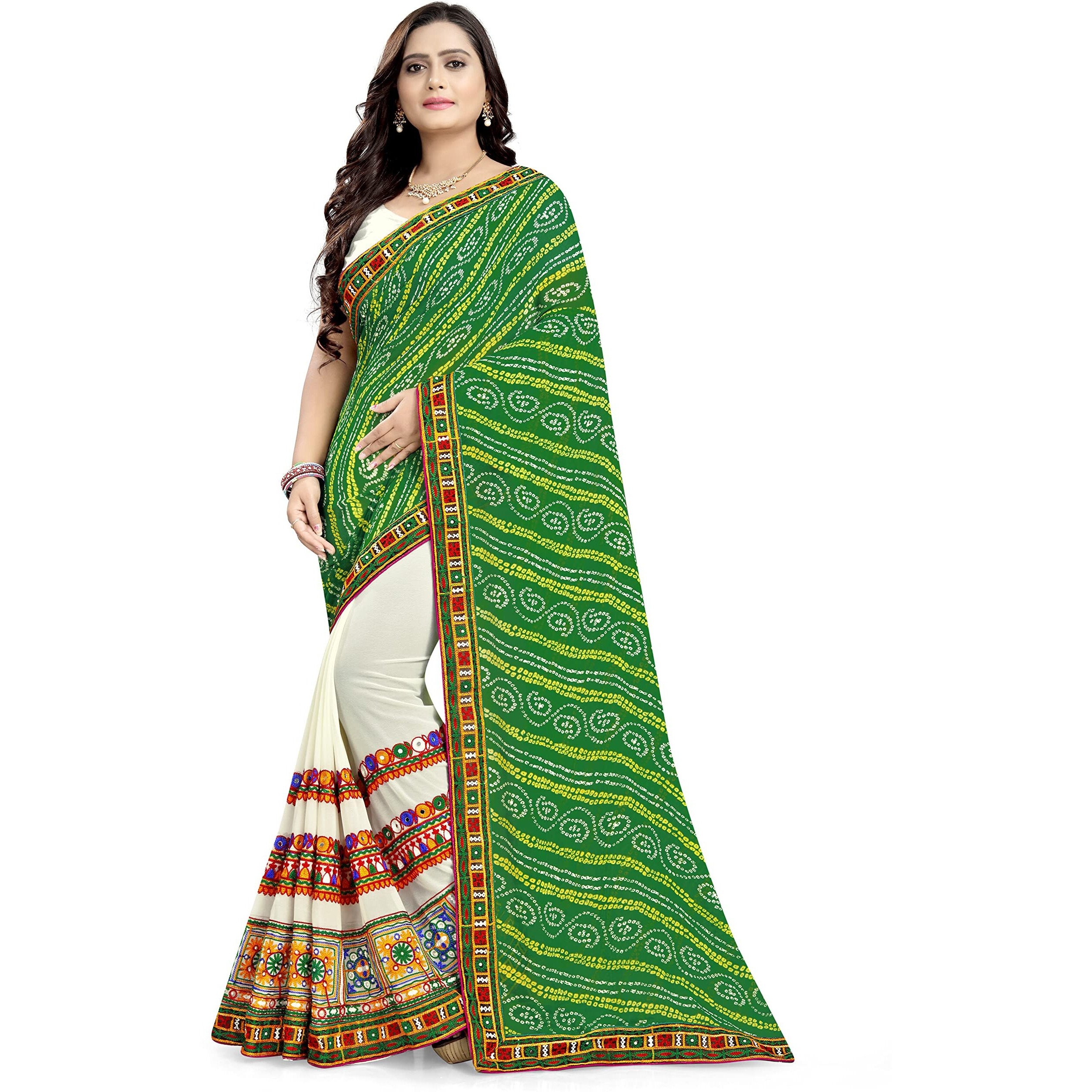 arriva fab Womens Embroiderded Pure Georgette Saree With Blouse Piece (Riva931__Light Orange)