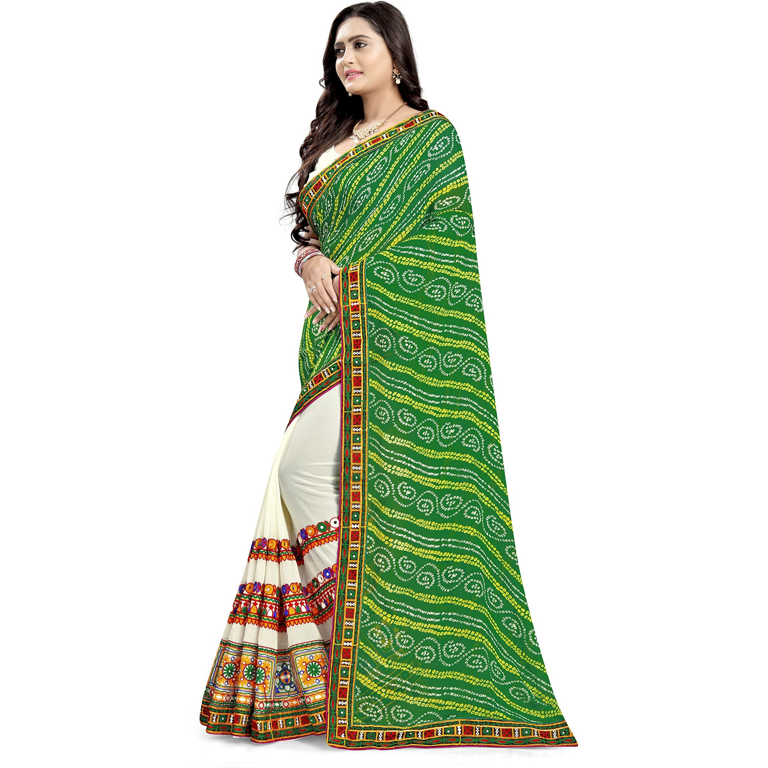 arriva fab Womens Embroiderded Pure Georgette Saree With Blouse Piece (Riva931__Light Orange)