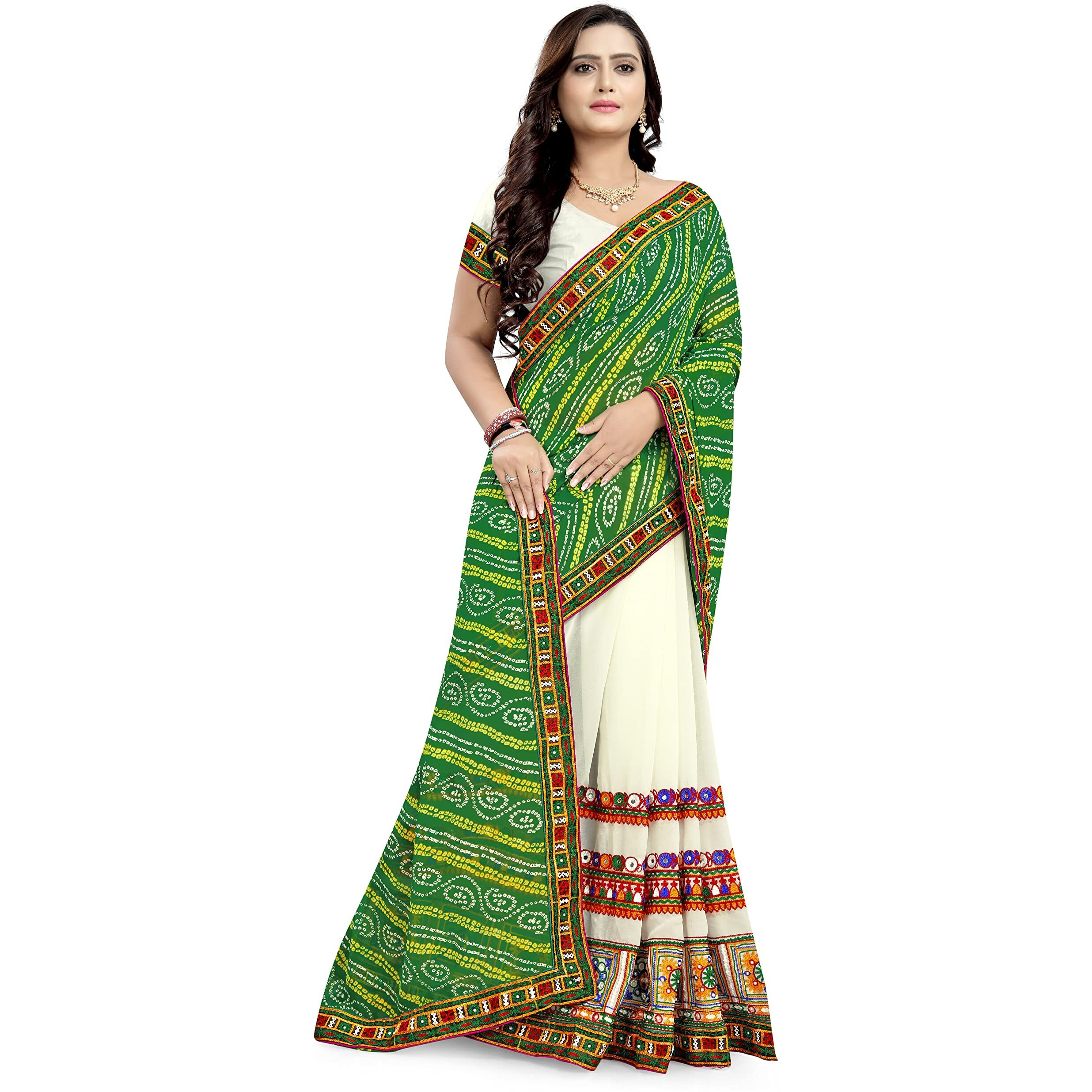 arriva fab Womens Embroiderded Pure Georgette Saree With Blouse Piece (Riva931__Light Orange)