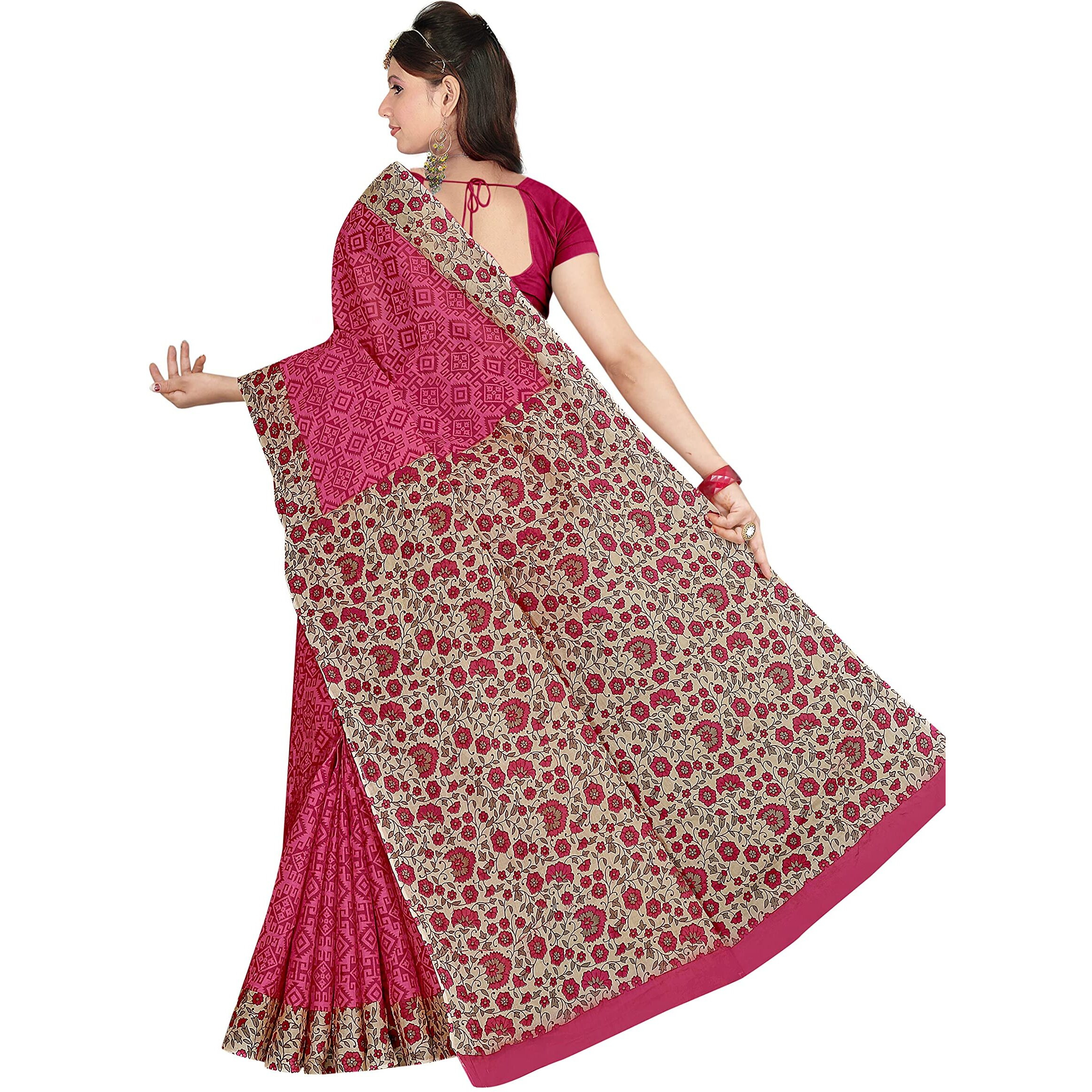 TAMAIRA FASHION Womens Plain Weave Pure Cotton Saree Without Blouse Piece(AB16_Pink)