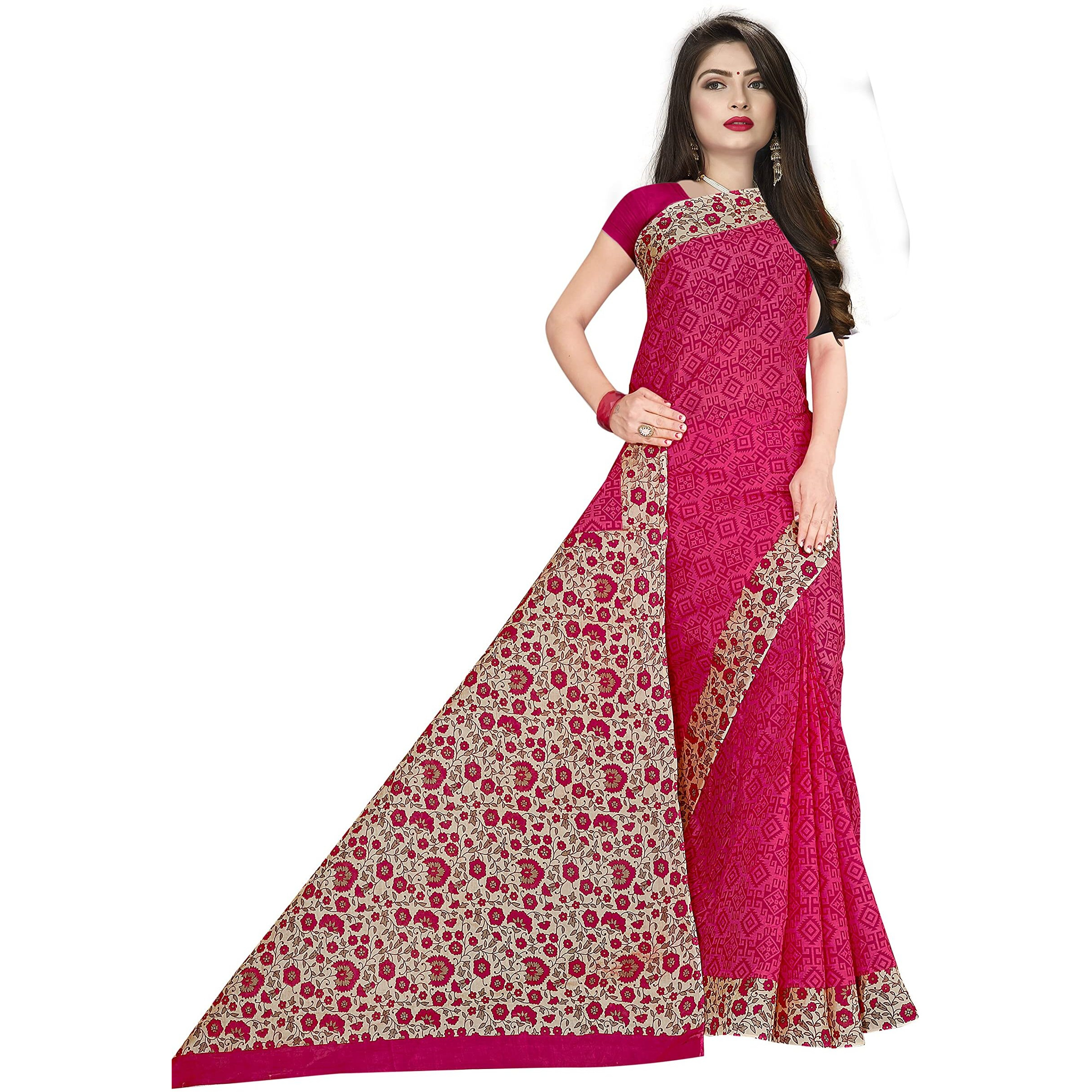 TAMAIRA FASHION Womens Plain Weave Pure Cotton Saree Without Blouse Piece(AB16_Pink)