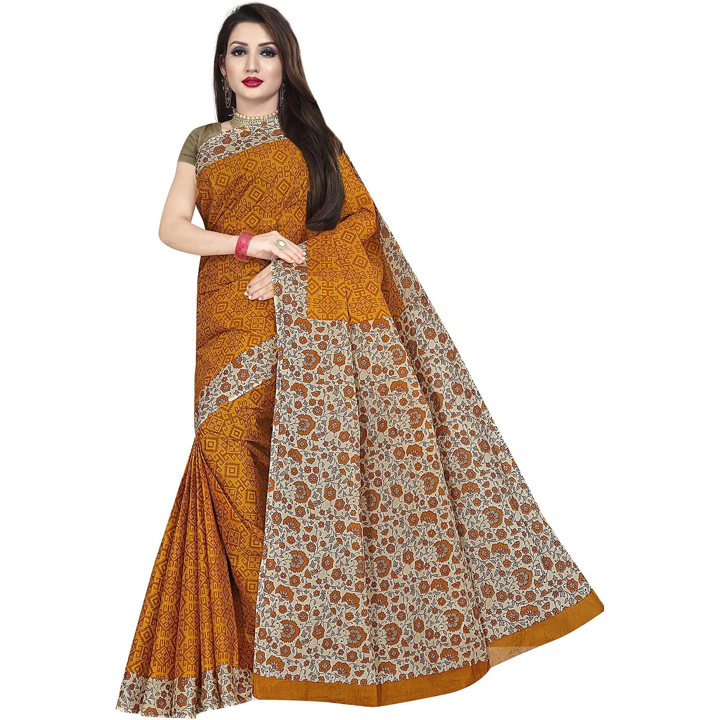 TAMAIRA FASHION Womens Plain Weave Pure Cotton Saree Without Blouse Piece(AB16_Mustard)