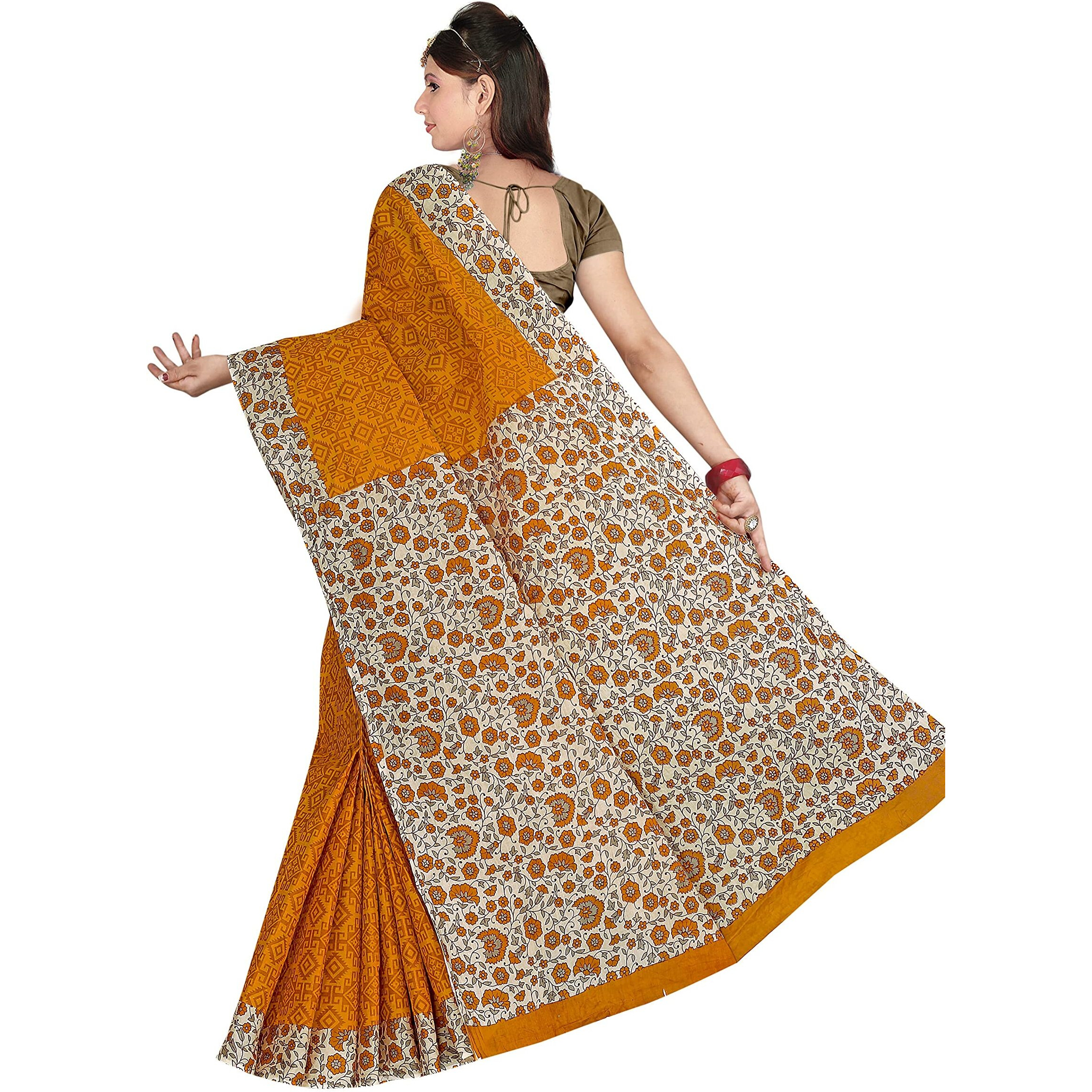 TAMAIRA FASHION Womens Plain Weave Pure Cotton Saree Without Blouse Piece(AB16_Mustard)