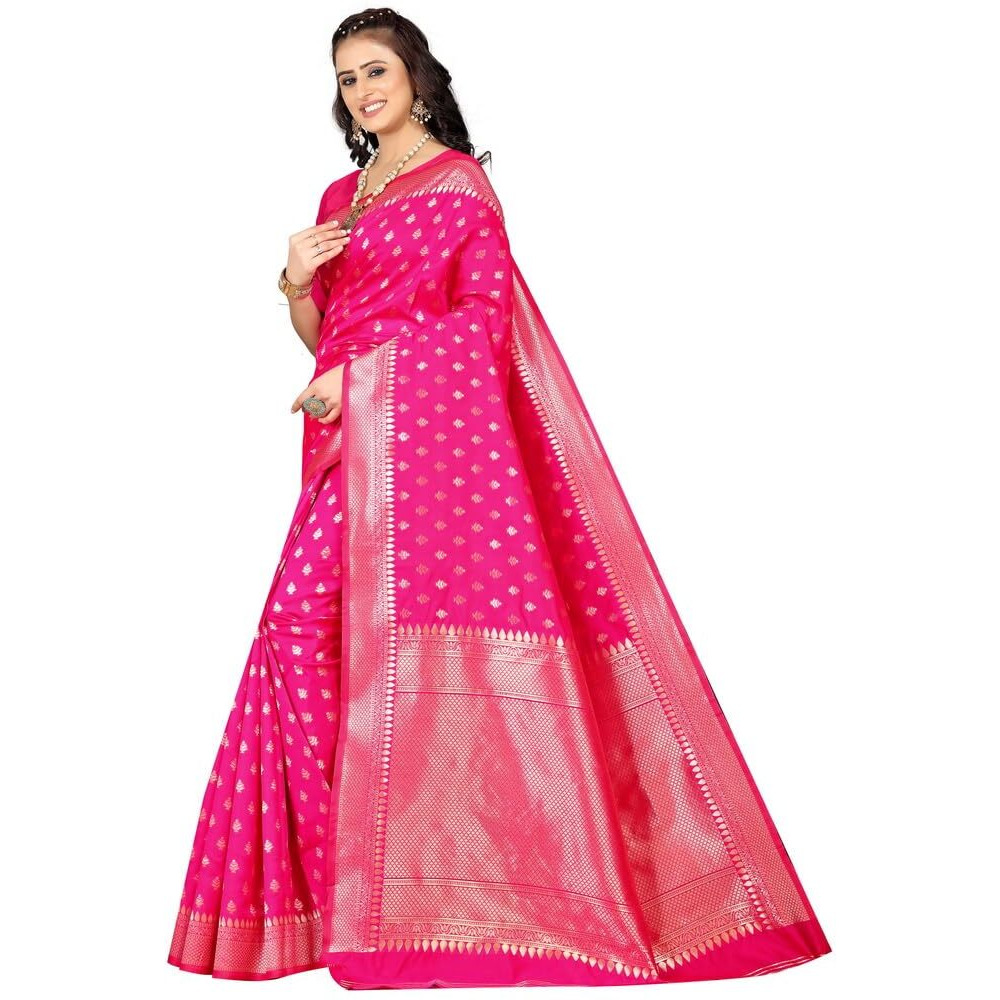 Sugathari Womens Banarasi Saree Pure Kanjivaram Silk Saree Soft new ladies 2023 Design Wear Pattu Sarees Latest Cotton Party Sari collections With Blouse Piece for Wedding sadi (SAM PARI-180 RANI)