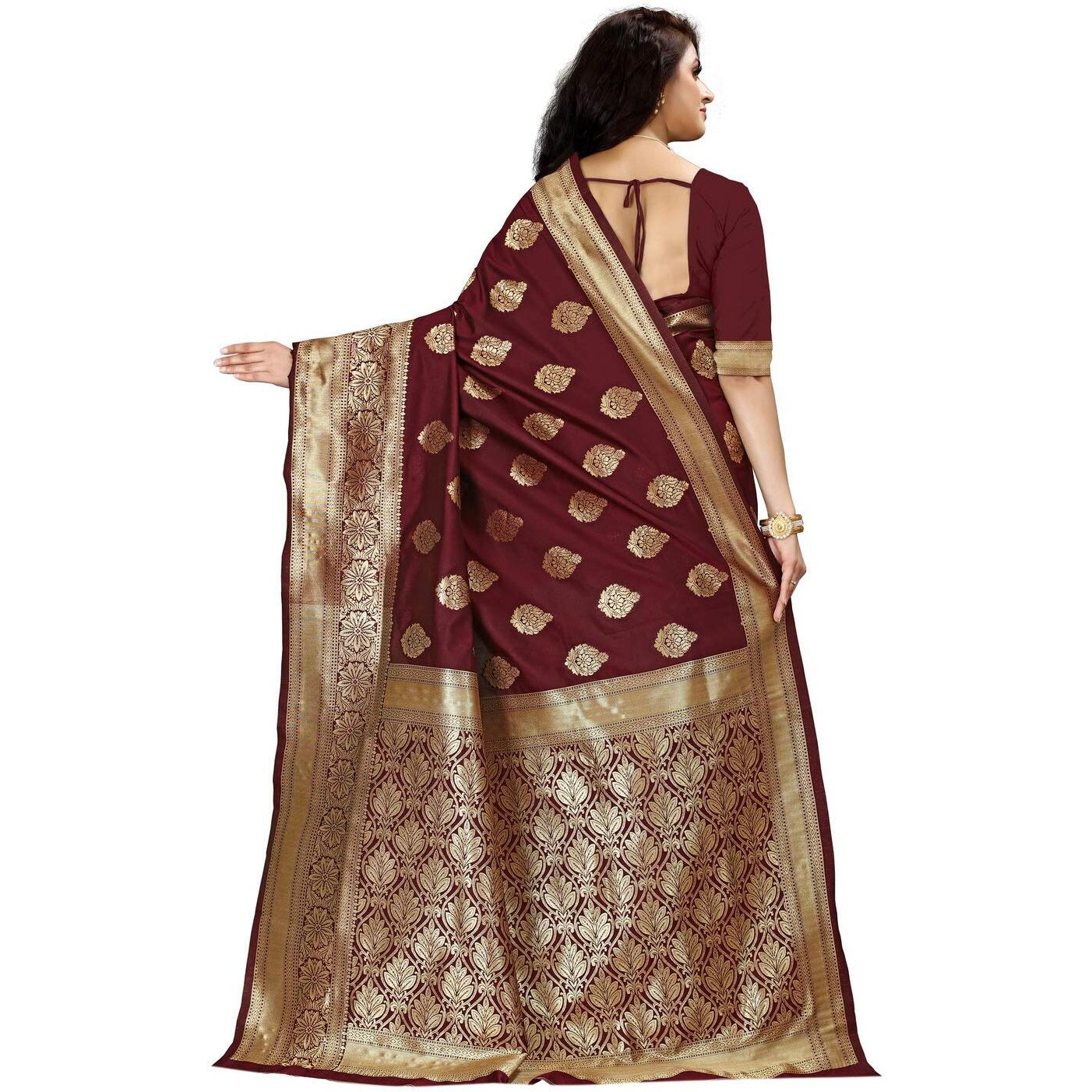 Sugathari Womens Banarasi Saree Pure Kanjivaram Silk Saree Soft new ladies 2023 Design Wear Pattu Sarees Latest Cotton Party Sari collections With Blouse Piece for Wedding sadi (PARI 6 MAROON)