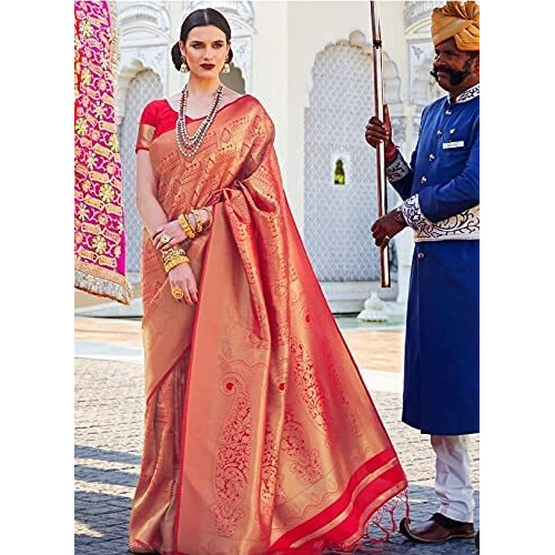 Pujia Mills womens kanjivaram pure banarasi silk saree kanchipuram saree (RED)