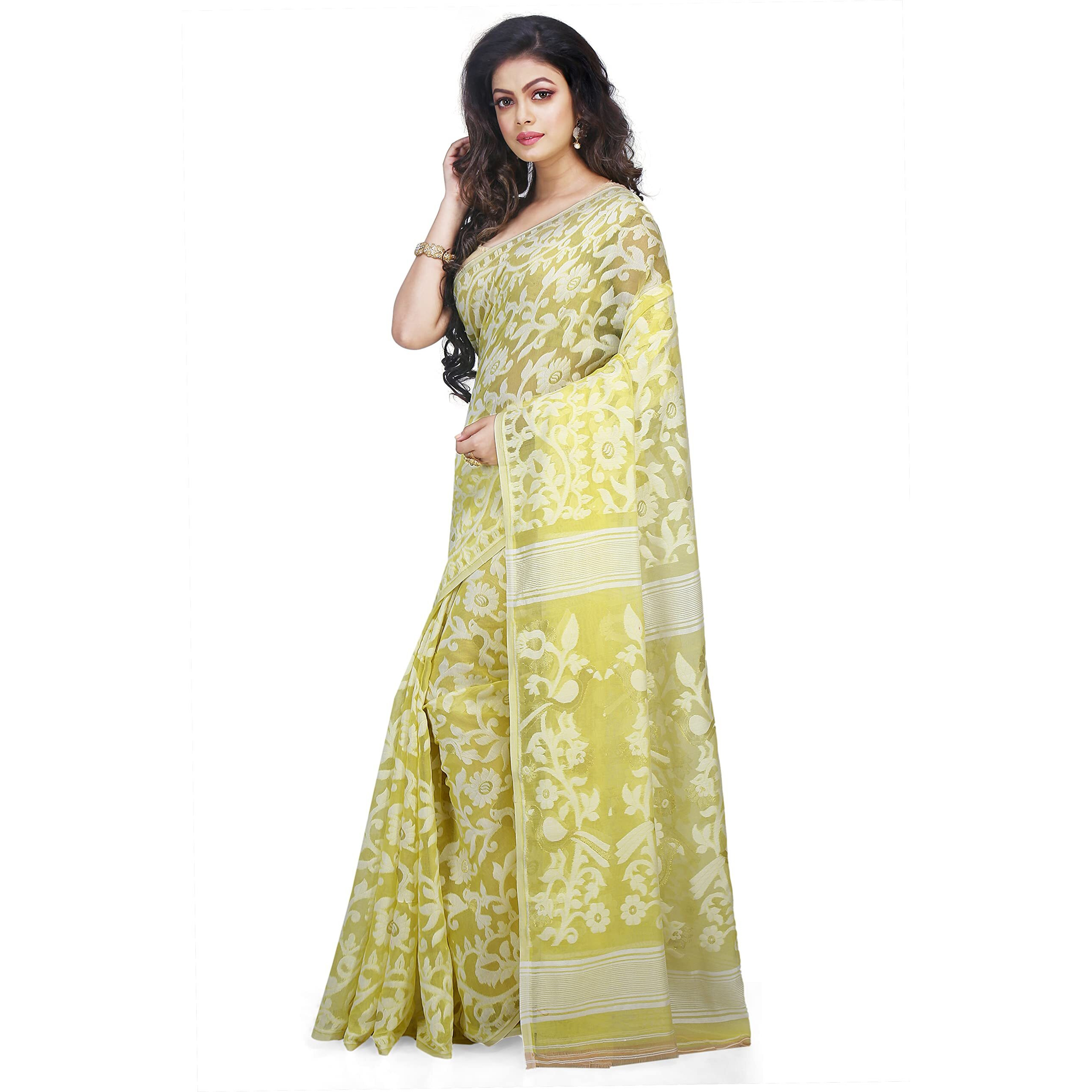 BENGAL HANDLOOM Womens Woven Cotton Saree Without Blouse Piece (PAKHIA_Yellow)