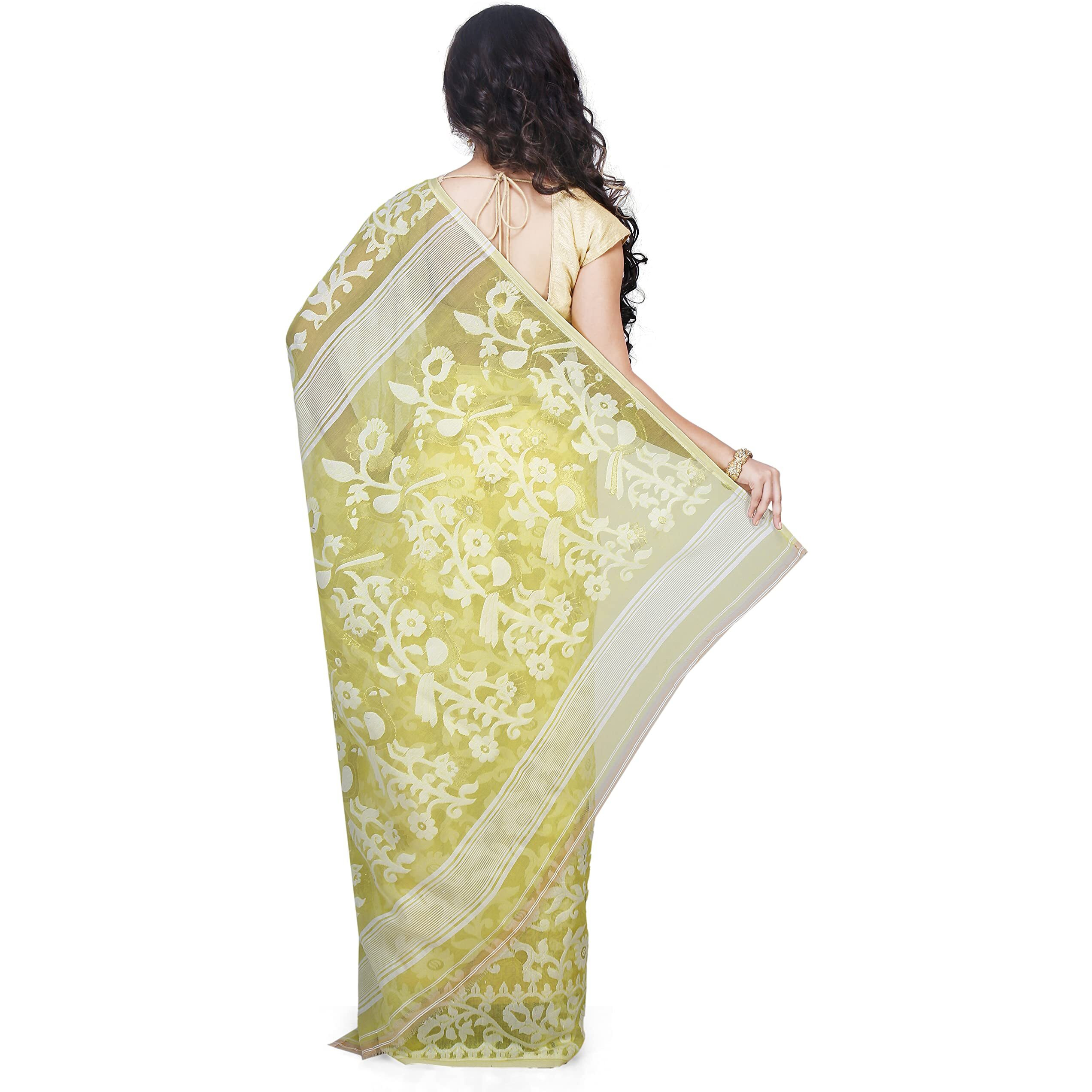 BENGAL HANDLOOM Womens Woven Cotton Saree Without Blouse Piece (PAKHIA_Yellow)