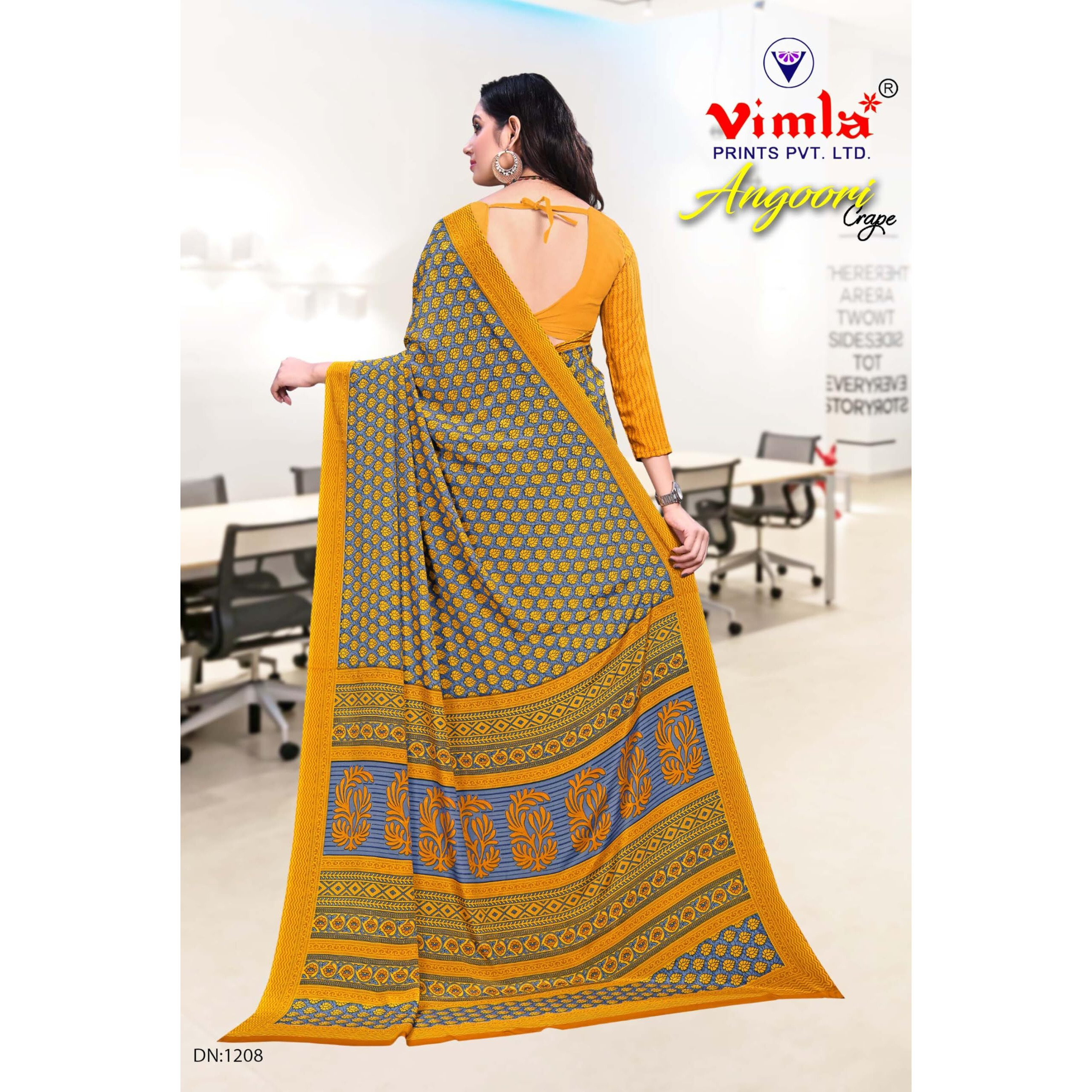 Vimla Womens Yellow Crepe Silk Uniform Saree with Blouse (Yellow_ 1208)
