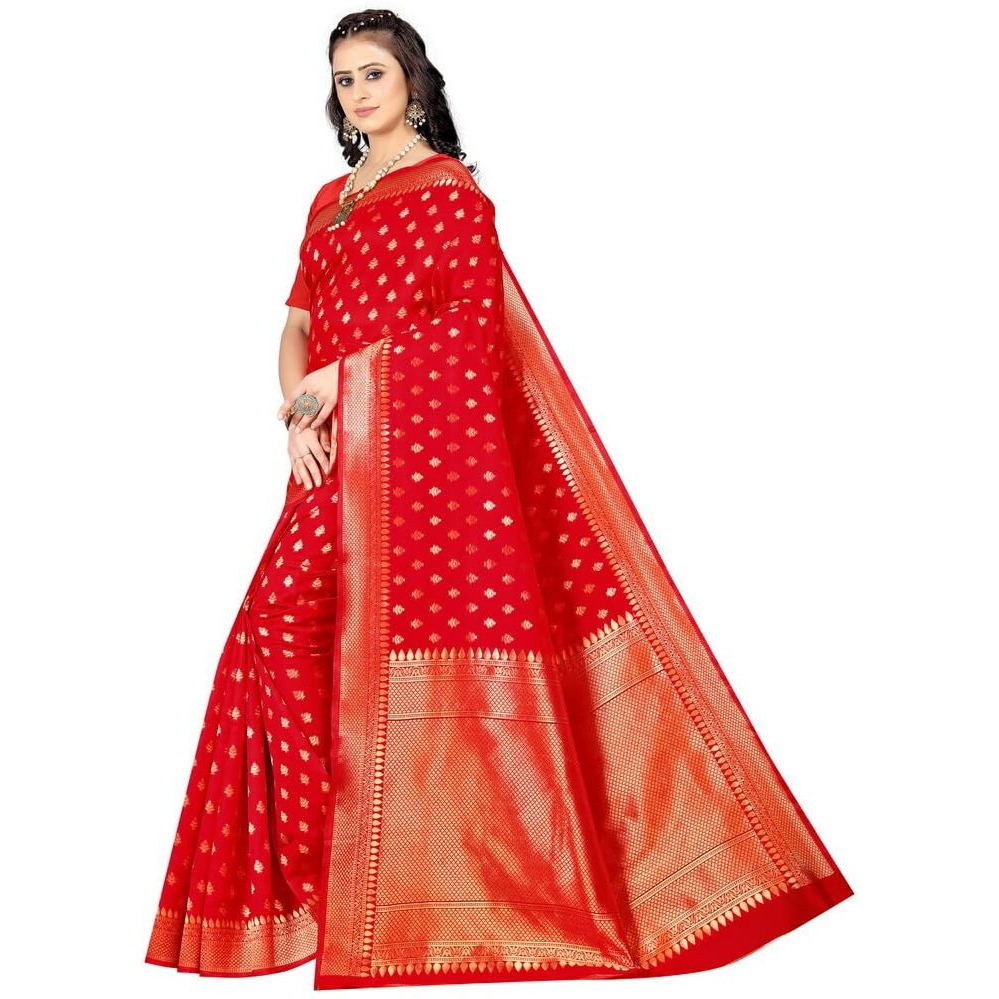 Sugathari Womens Banarasi Saree Pure Kanjivaram Silk Saree Soft new ladies 2023 Design Wear Pattu Sarees Latest Cotton Party Sari collections With Blouse Piece for Wedding sadi (SAM PARI-180 RED)